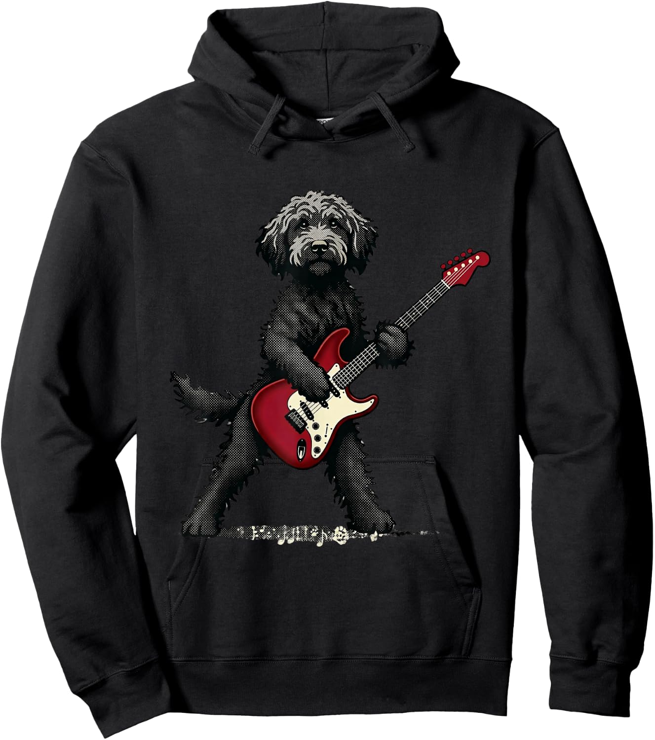 Funny Rock Goldendoodle Dog Playing Guitar Music Lover Dog Hoodie - Hoodie | Black