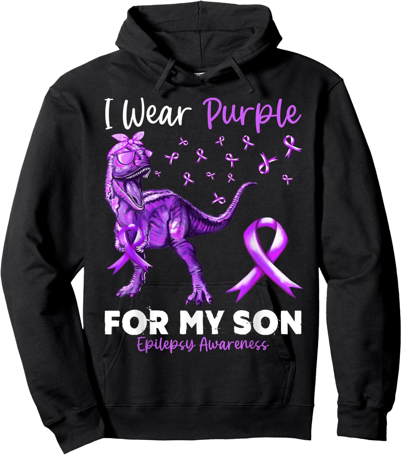 I Wear Purple For My Son Epilepsy Awareness Dinosaur Hoodie - Hoodie | Black