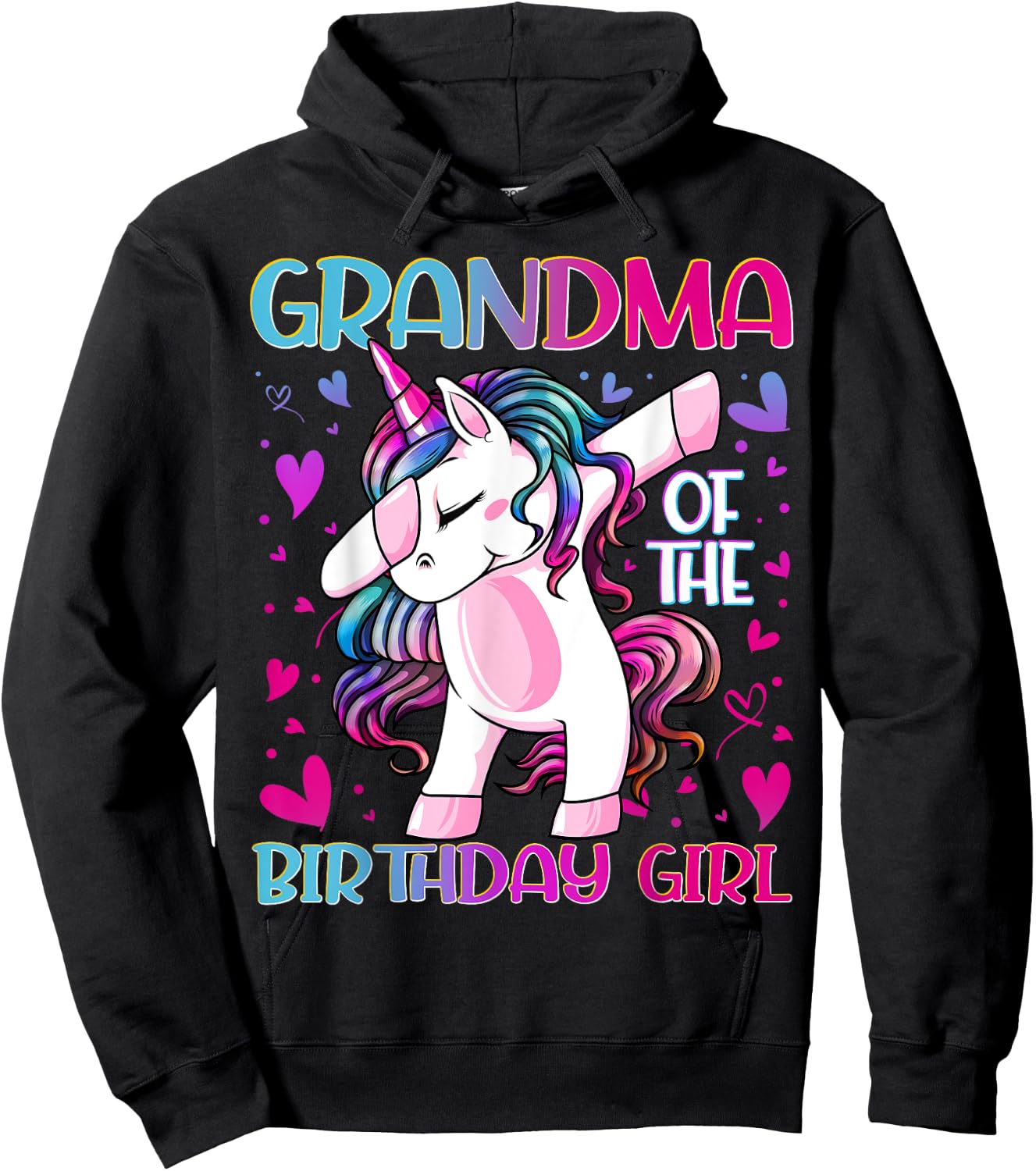 Grandma of the Birthday Girl Dabbing Unicorn Grandmother Hoodie - Hoodie | Black