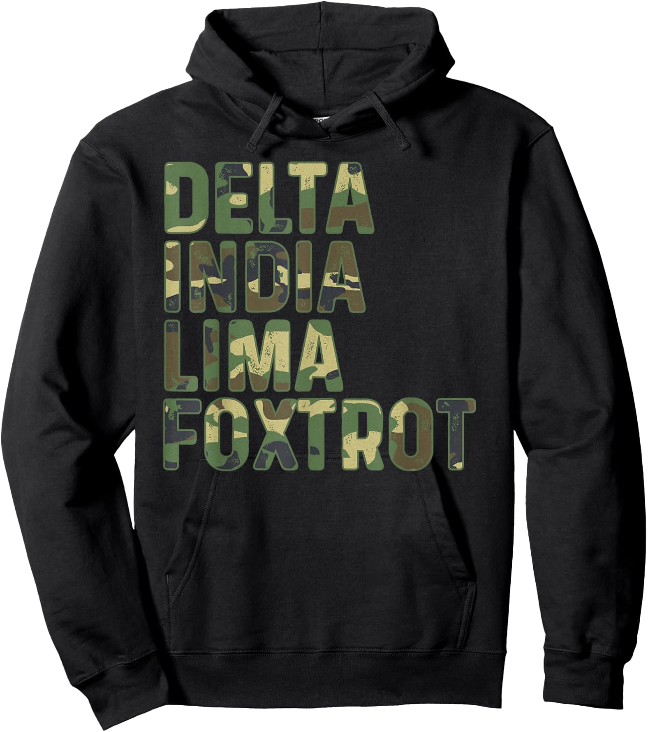 Military Camouflage Delta India Lima Foxtrot DILF Hoodie - Hoodie | Black