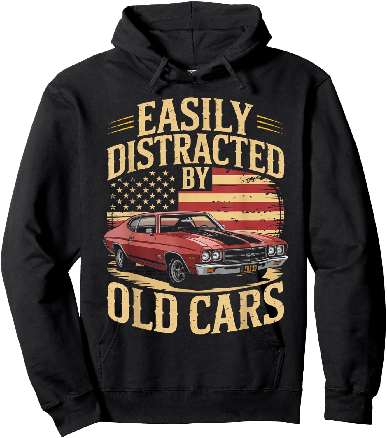 Easily Distracted by Old Cars Muscle Vibe Retro car Lovers Hoodie - Hoodie | Black