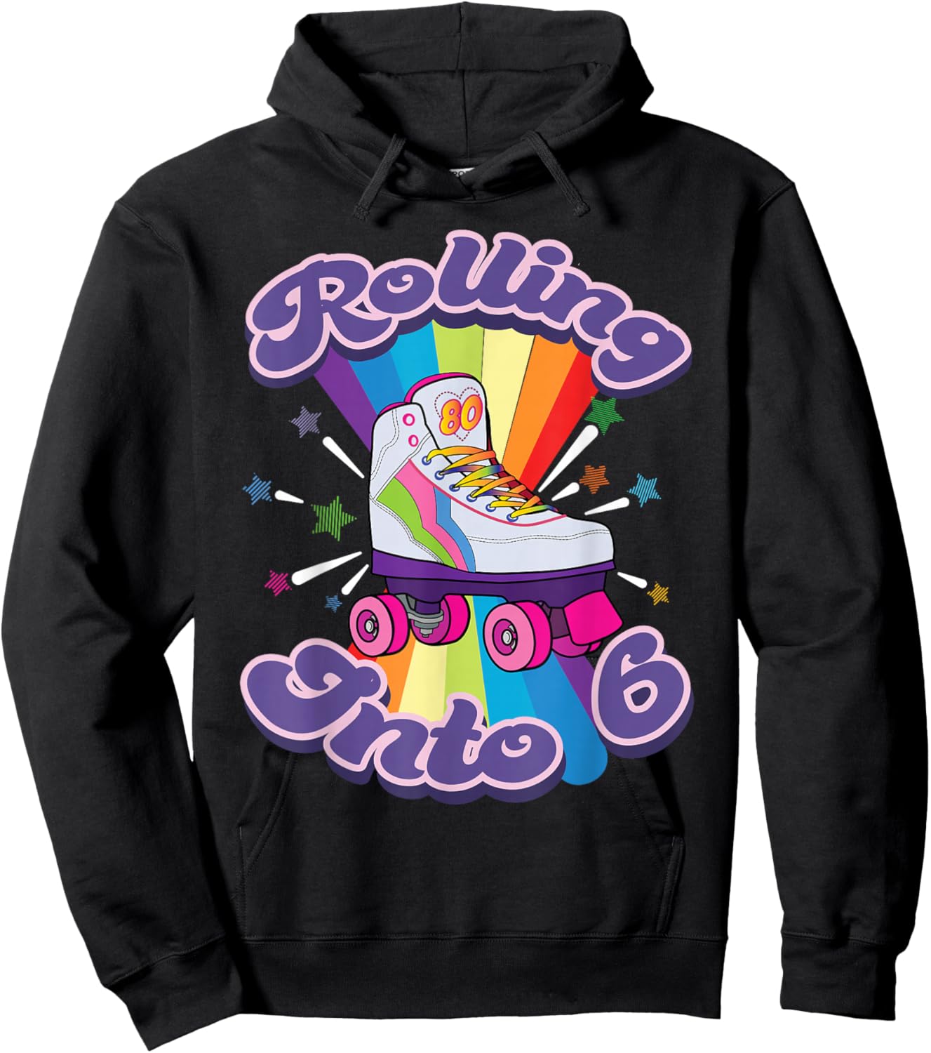 Roller Skating 6 Years Old 6th Birthday Girl Skate 80's Gift Hoodie - Hoodie | Black