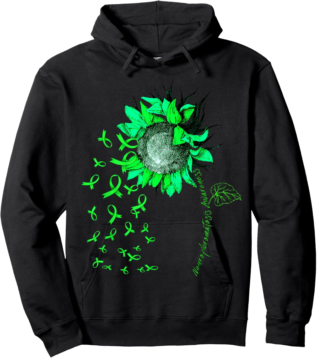NEUROFIBROMATOSIS AWARENESS Sunflower Green Ribbon Hoodie - Hoodie | Black