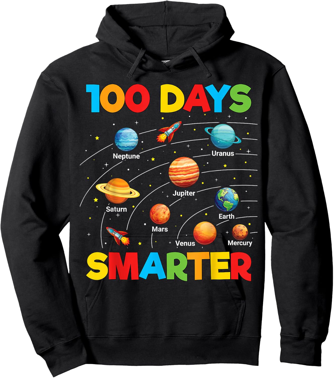 100 Days of School Shirt Astronaut Space 100 Days Smarter Hoodie - Hoodie | Black