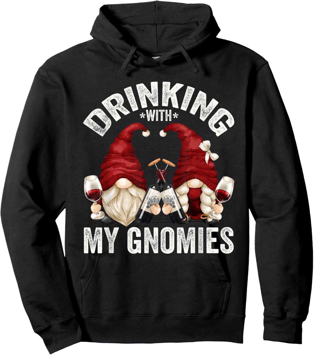 Cute Wine Gnomes Loves Drinking With My Gnomies Funny Gnome Hoodie - Hoodie | Black
