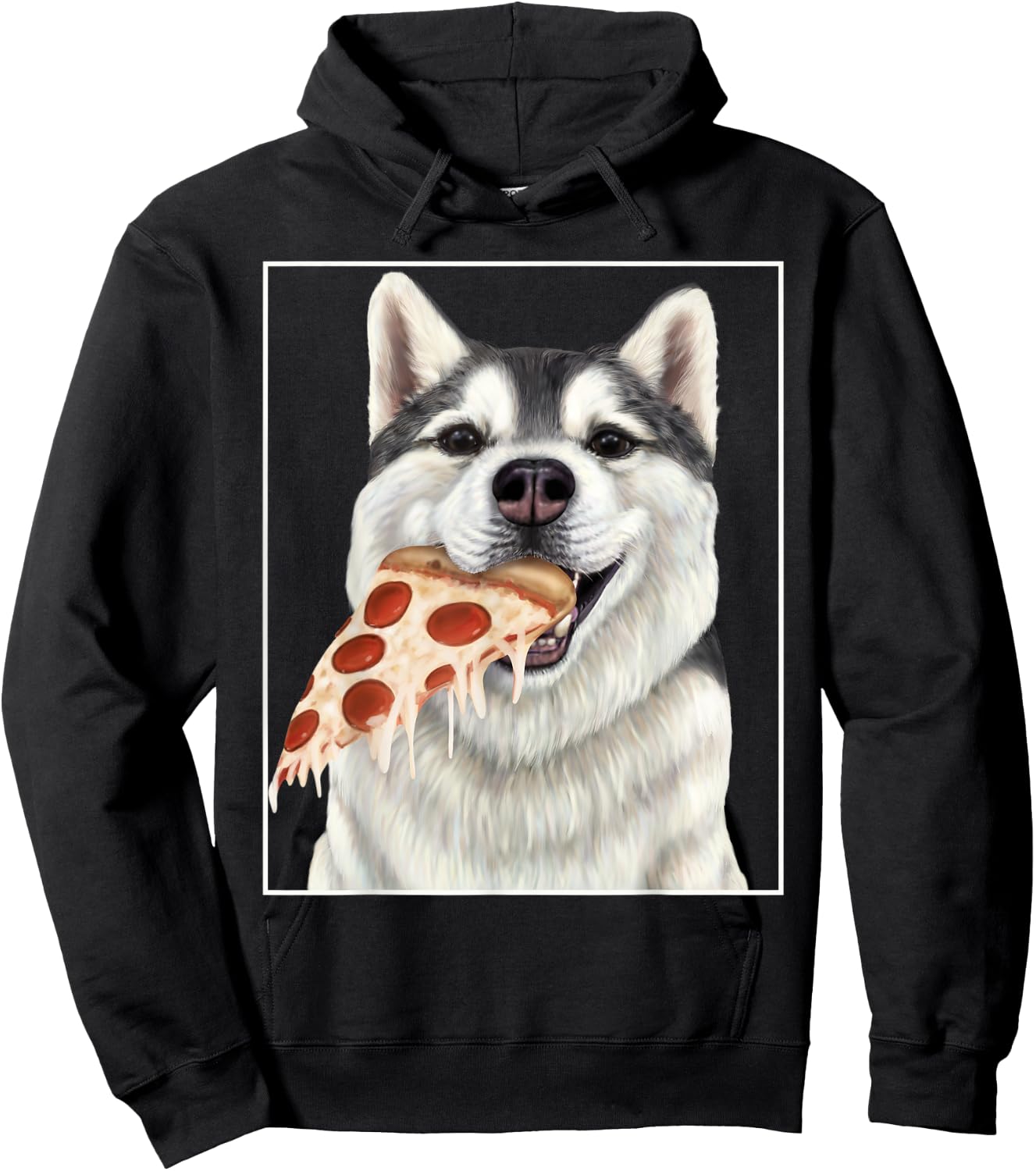 Husky eating pizza. - Dog with pizza slices Men Women Kids Hoodie - Hoodie | Black