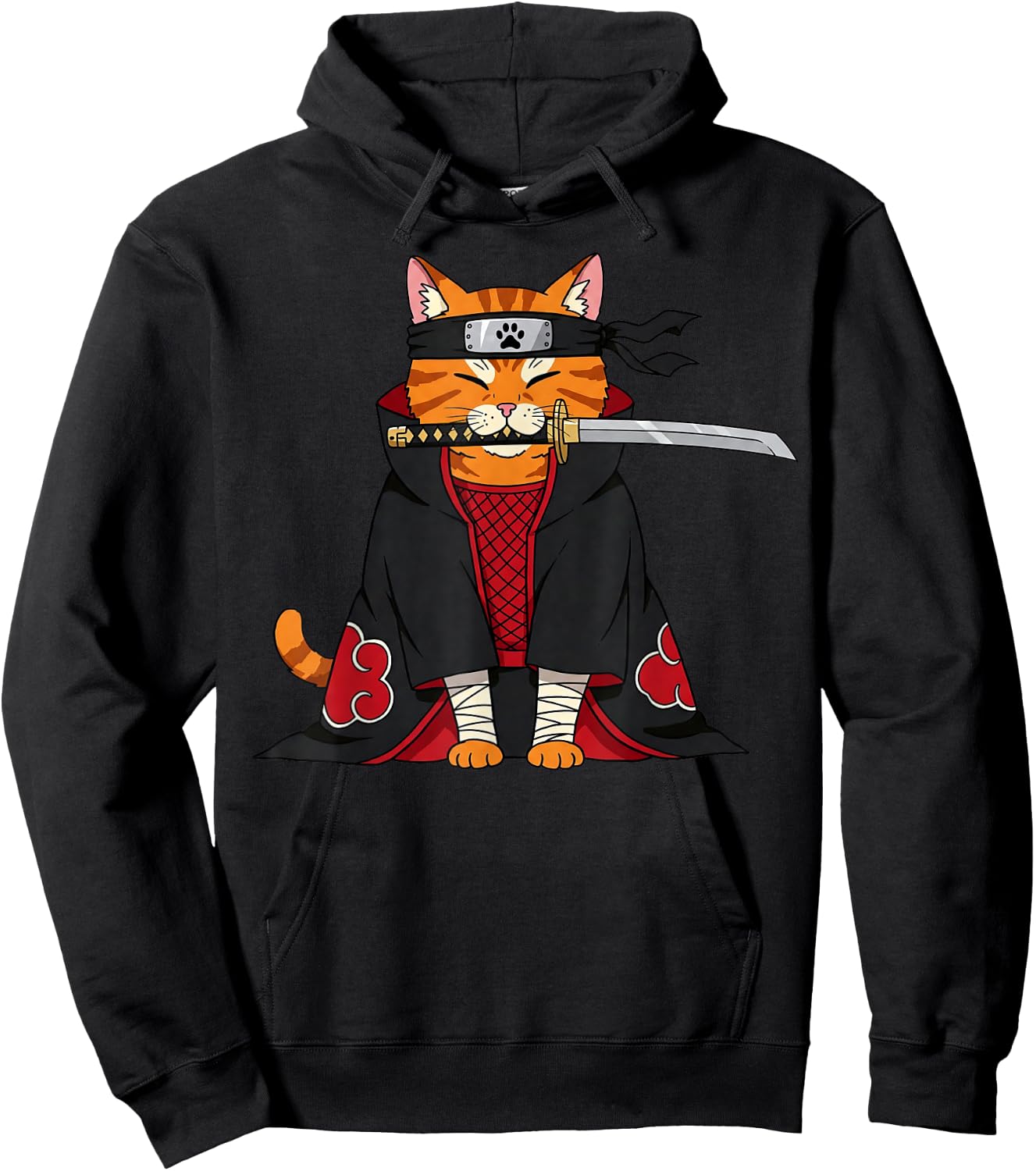 Japanese Samurai Ninja Anime Cat Kawaii Gifts Men Women Kids Hoodie - Hoodie | Black