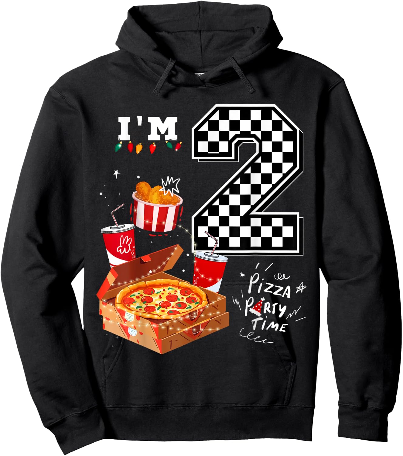 Funny Pizza Lover 2nd Birthday Crew 2 Years Old Boys Match Hoodie - Hoodie | Black