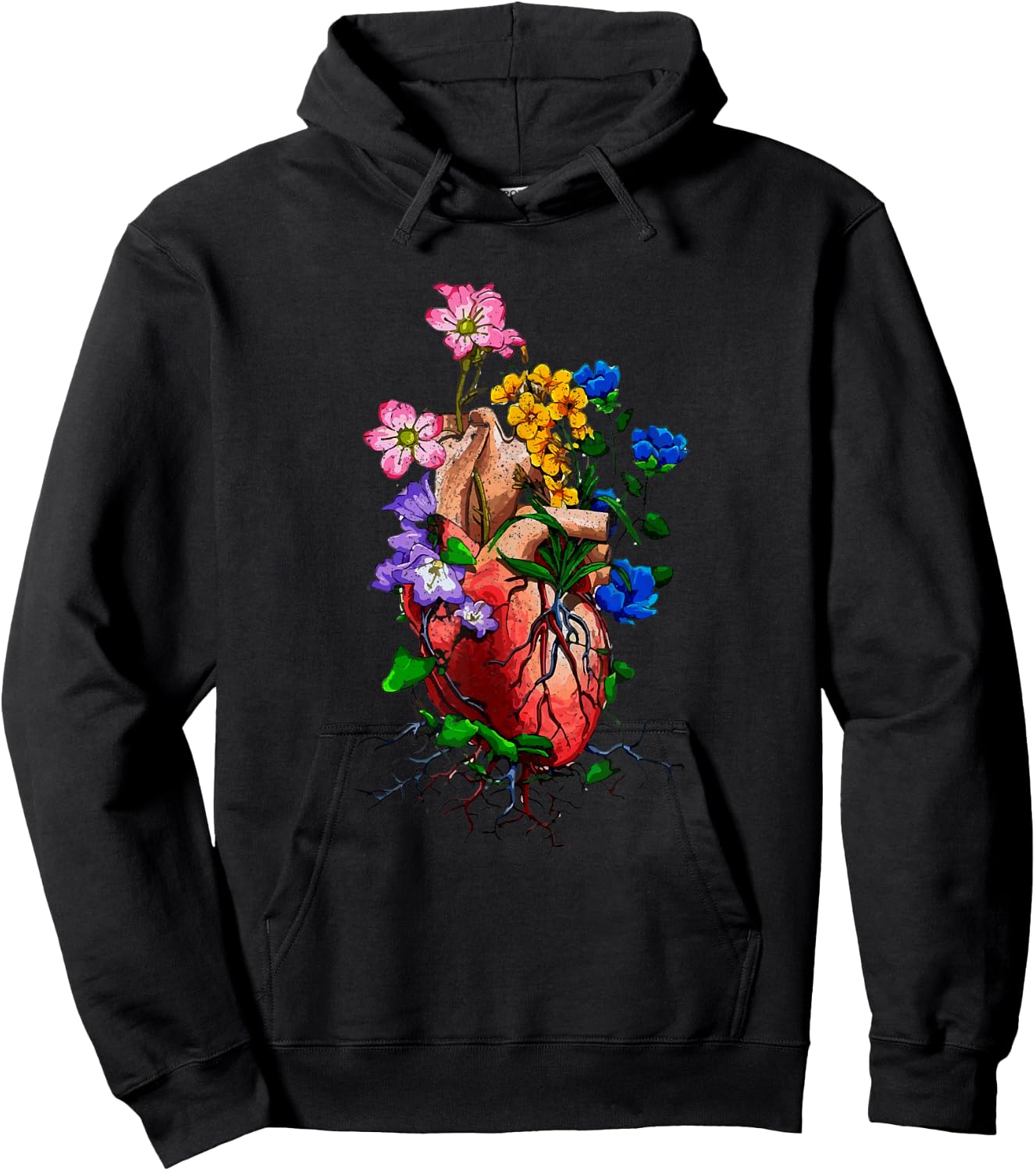 Floral Goth Anatomical Heart Show Love Hoodie - Hoodie | Black