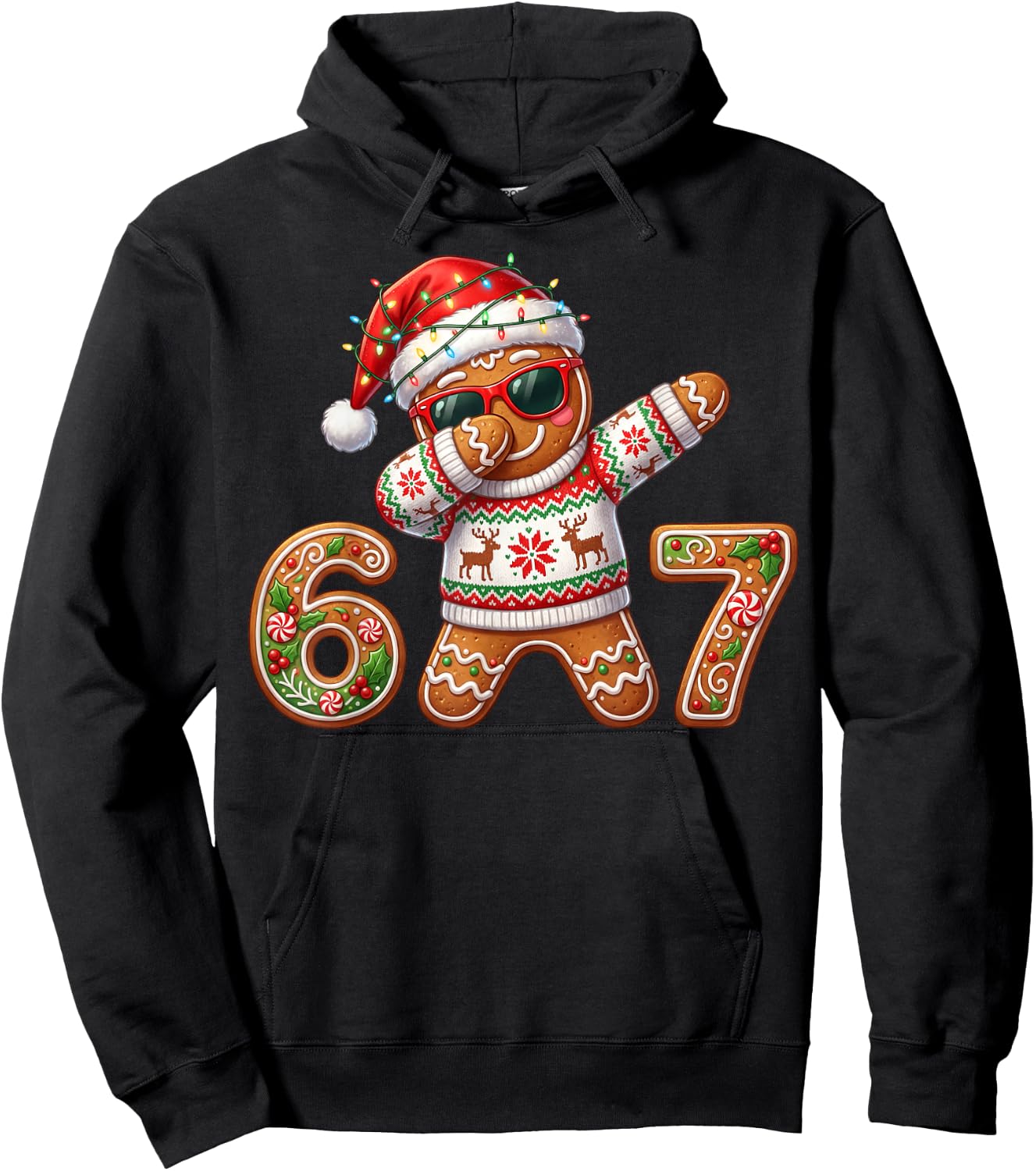 Funny Gingerbread Six Seven 67 Ice Cream Drip Christmas Boys Hoodie - Hoodie | Black