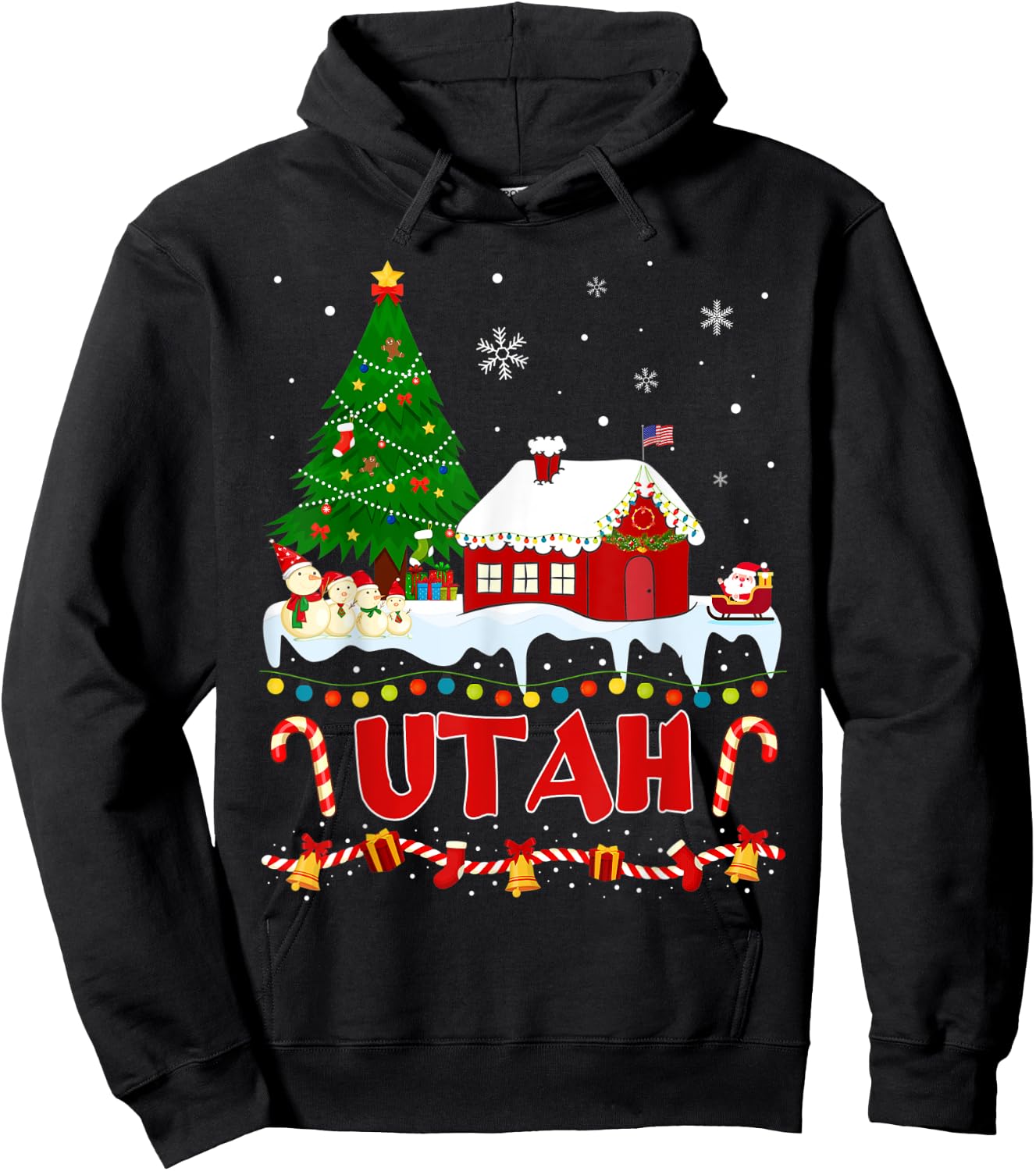 Utah Christmas Tree Light Pyjama State of Utah Santa Hoodie - Hoodie | Black