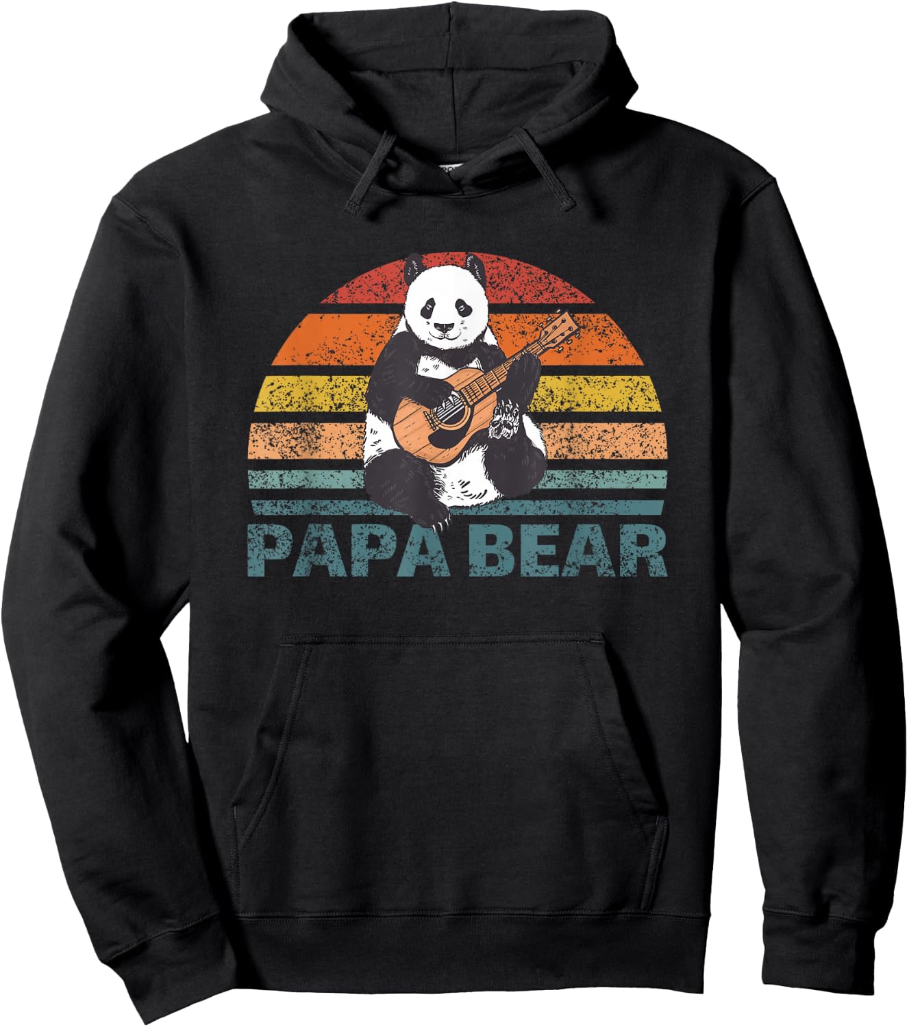 Papabear Father's Day Best Papa Plays Guitar Papa Panda Hoodie - Hoodie | Black