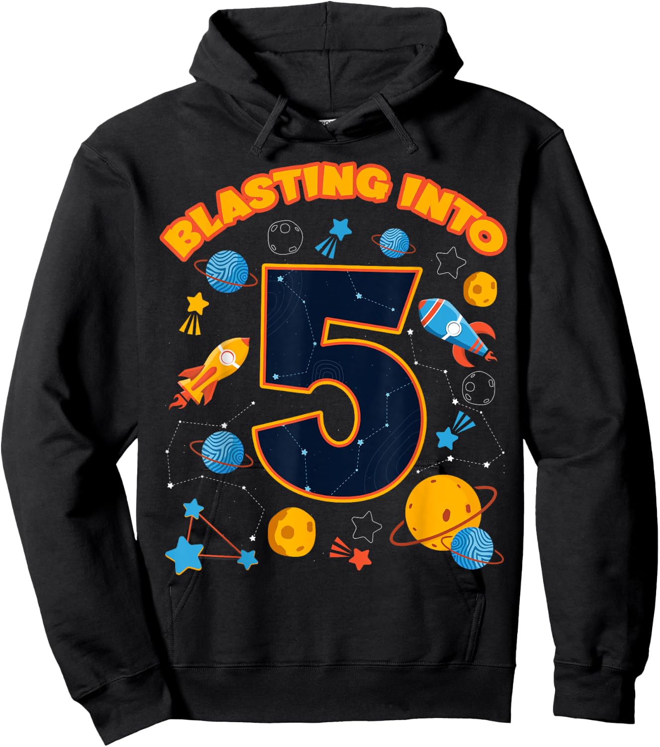Blasting Into 5 Space Birthday Astronaut 5th Celebration Hoodie - Hoodie | Black