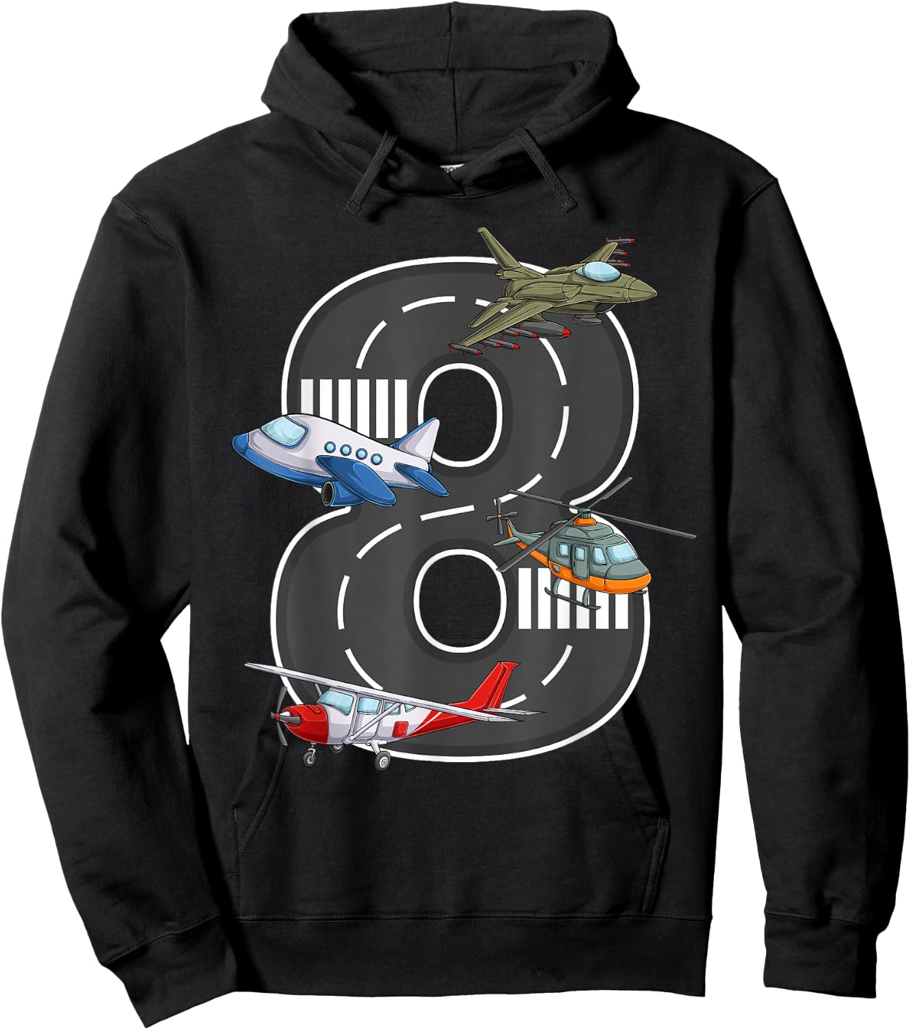 Little Pilot 8th Birthday Party 8 Eight Year Old Airplane Hoodie - Hoodie | Black