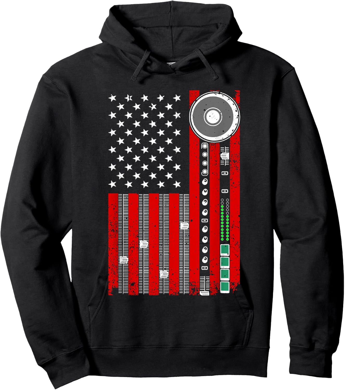 Cool Music Producer Women American Flag Patriotic DJ Hoodie - Hoodie | Black