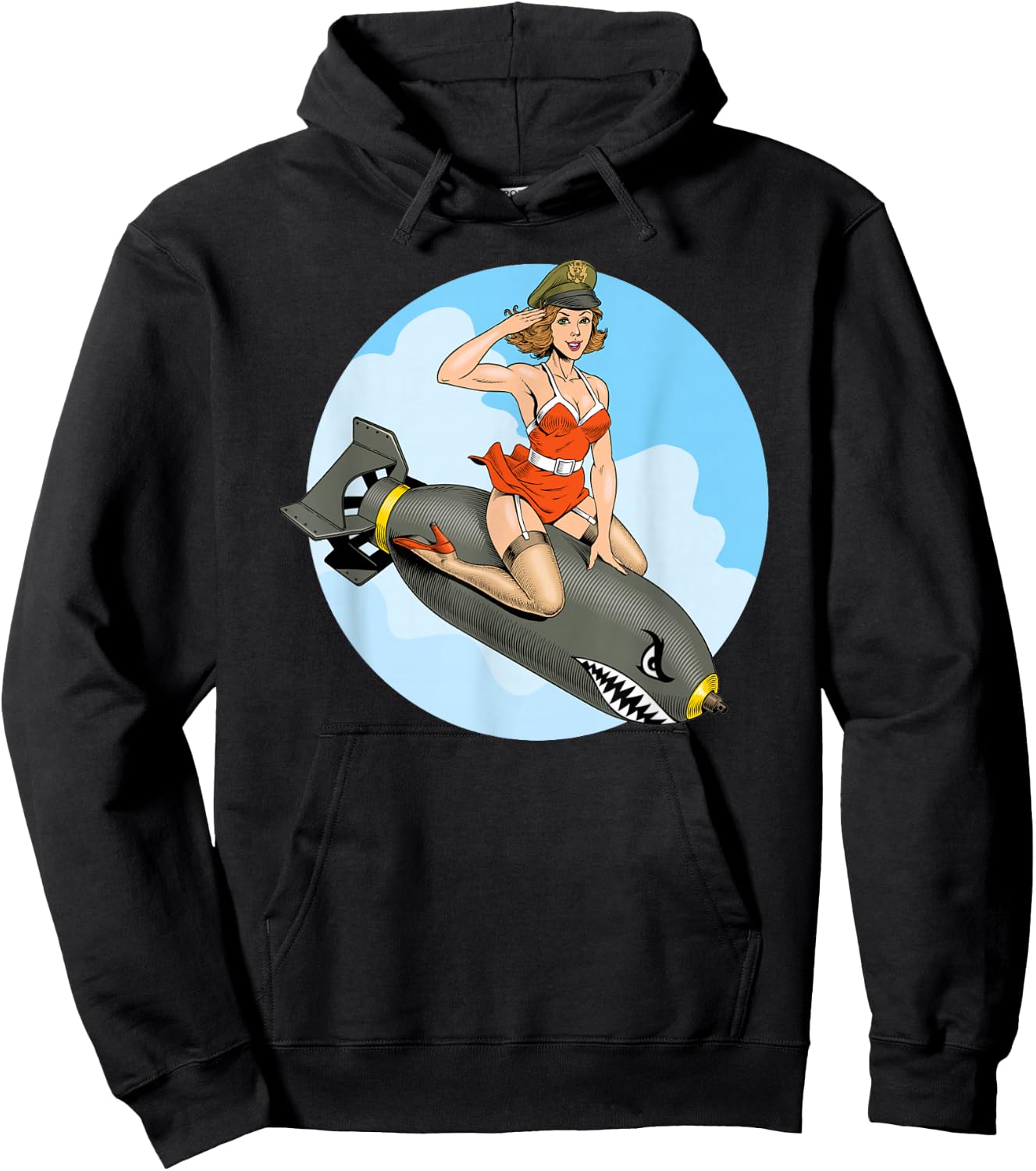 Pin Up Girl Bomber Aviation Bomb Pinup Girl Hoodie - Hoodie | Black