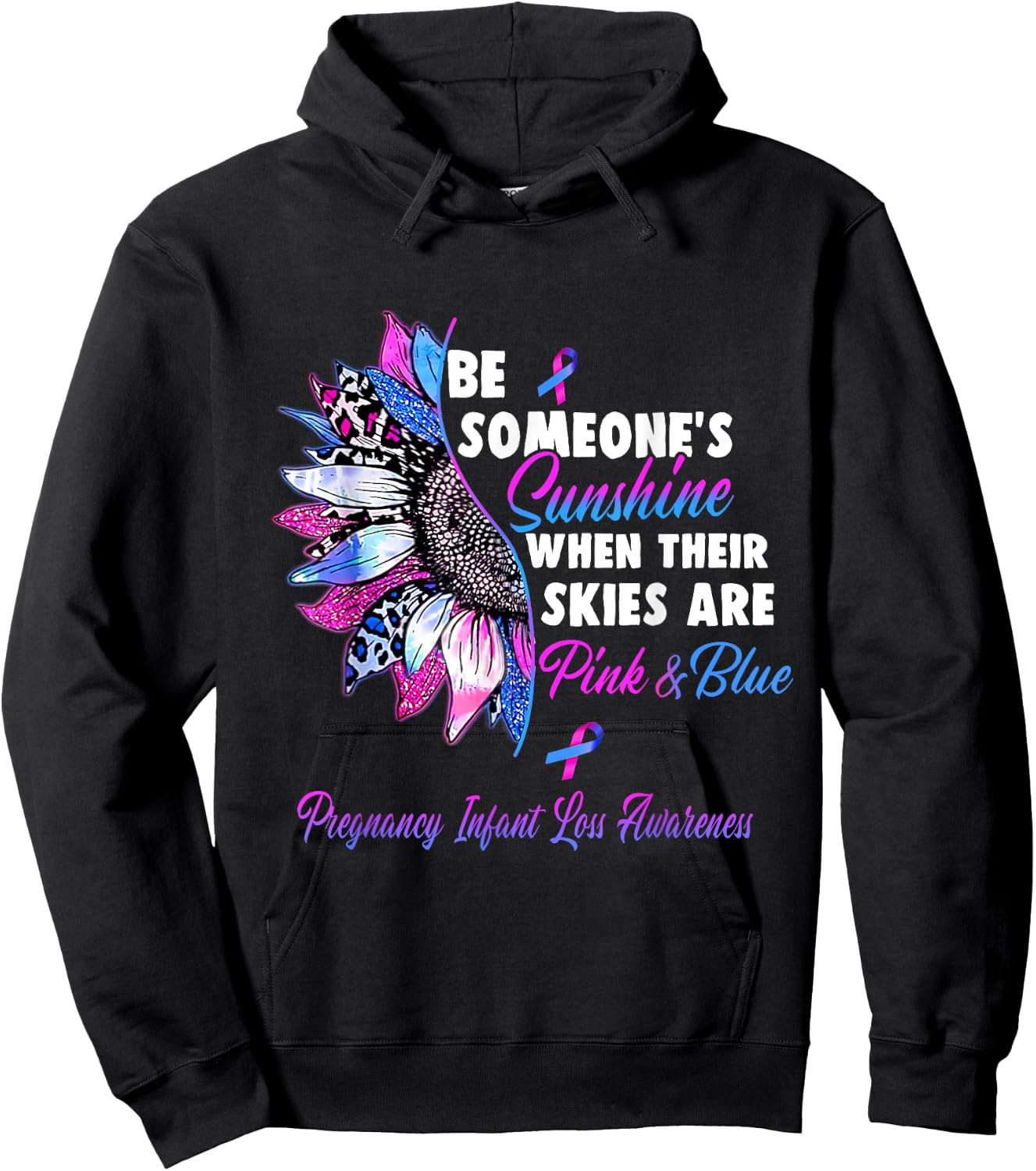 Pregnancy Infant Loss Awareness Pink And Blue Ribbon Sunflow Hoodie - Hoodie | Black