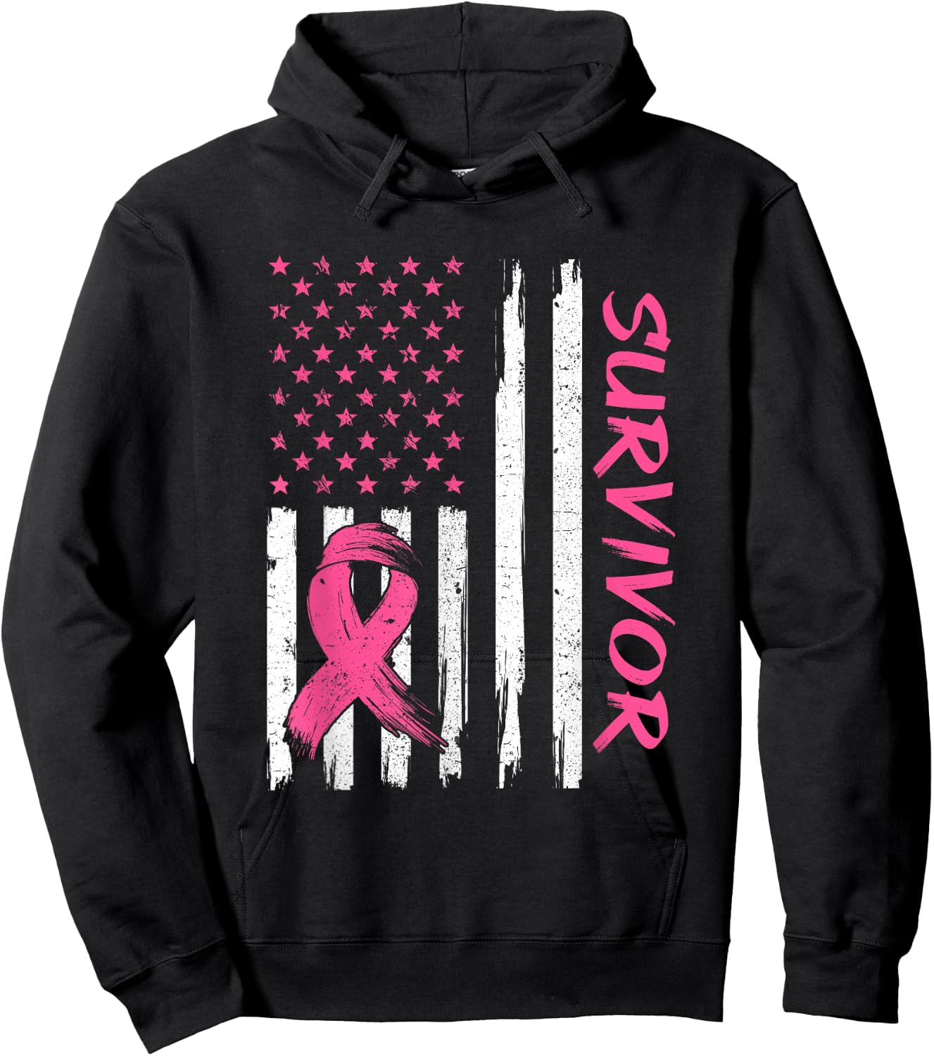 Breast Cancer Survivor American Flag Breast Cancer Awareness Hoodie - Hoodie | Black