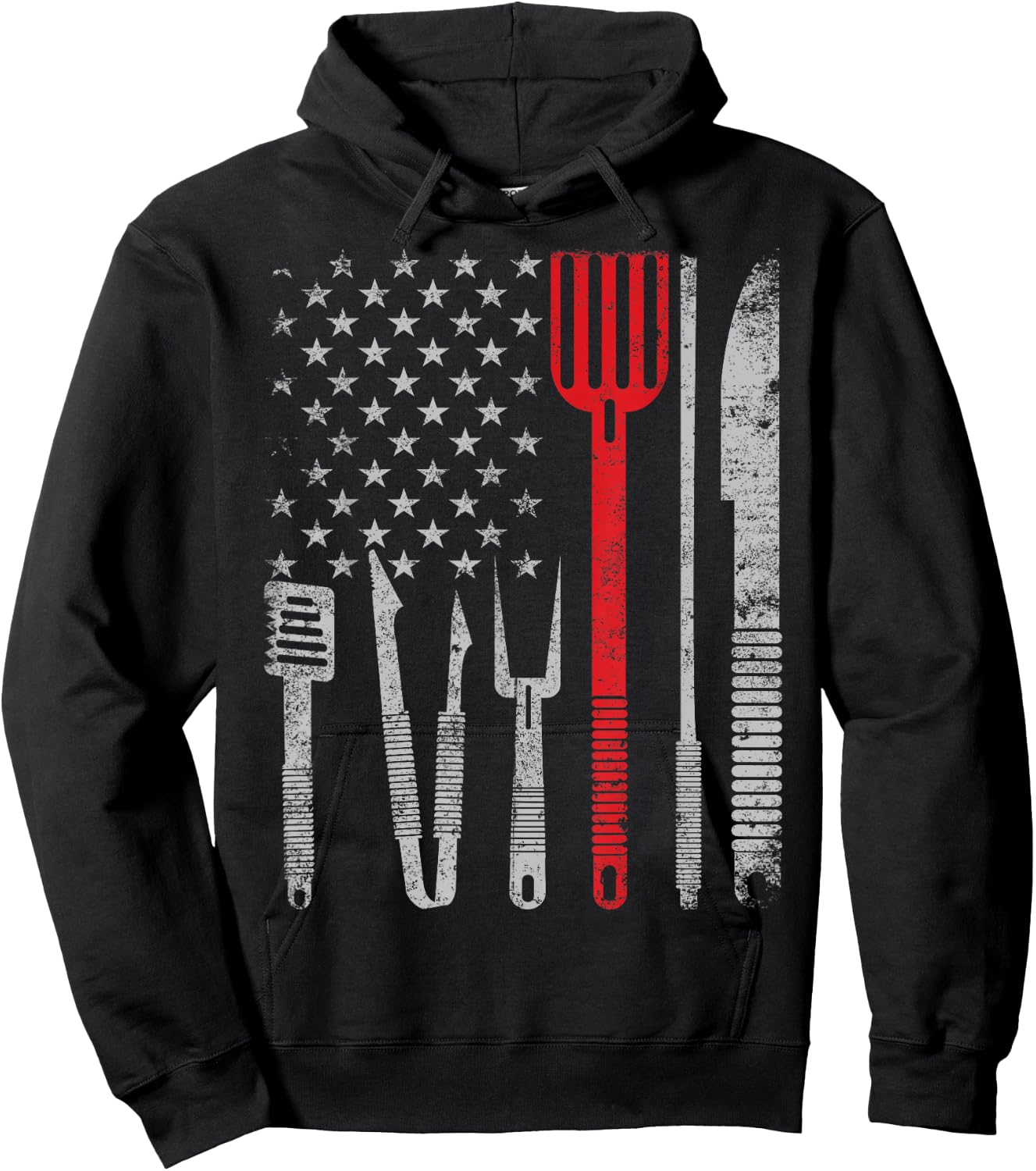 BBQ Grill pork with 4th July USA flag Cooking Chef T shirt Hoodie - Hoodie | Black