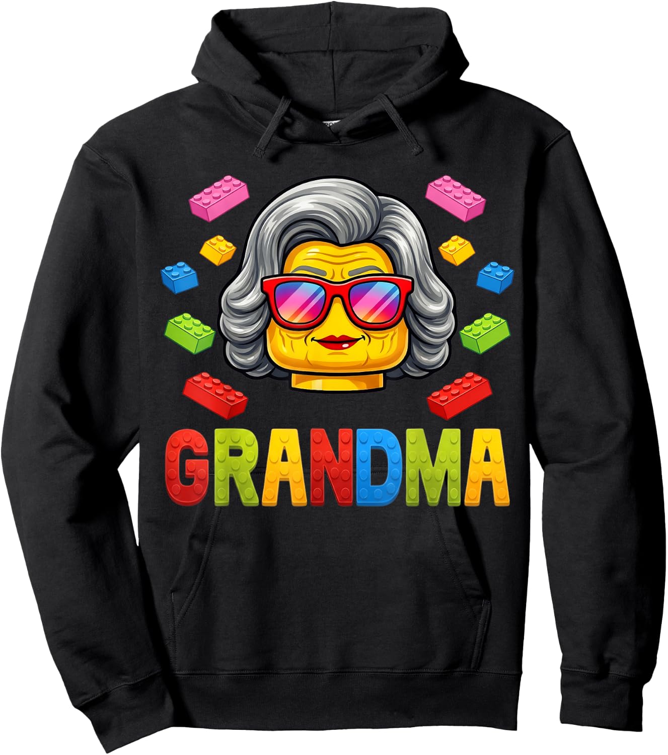 Grandma Master Builder Building Bricks Blocks Family Funny Hoodie - Hoodie | Black