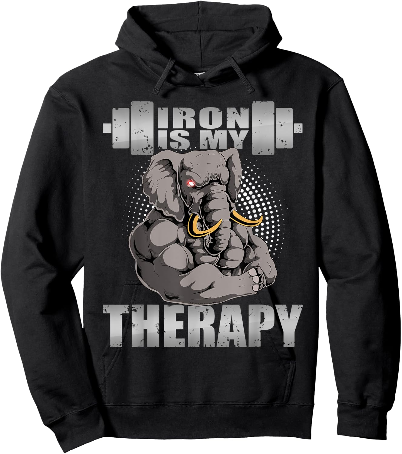 Elephant Powerlifter Workout Gym Iron Is My Therapy Lifting Hoodie - Hoodie | Black