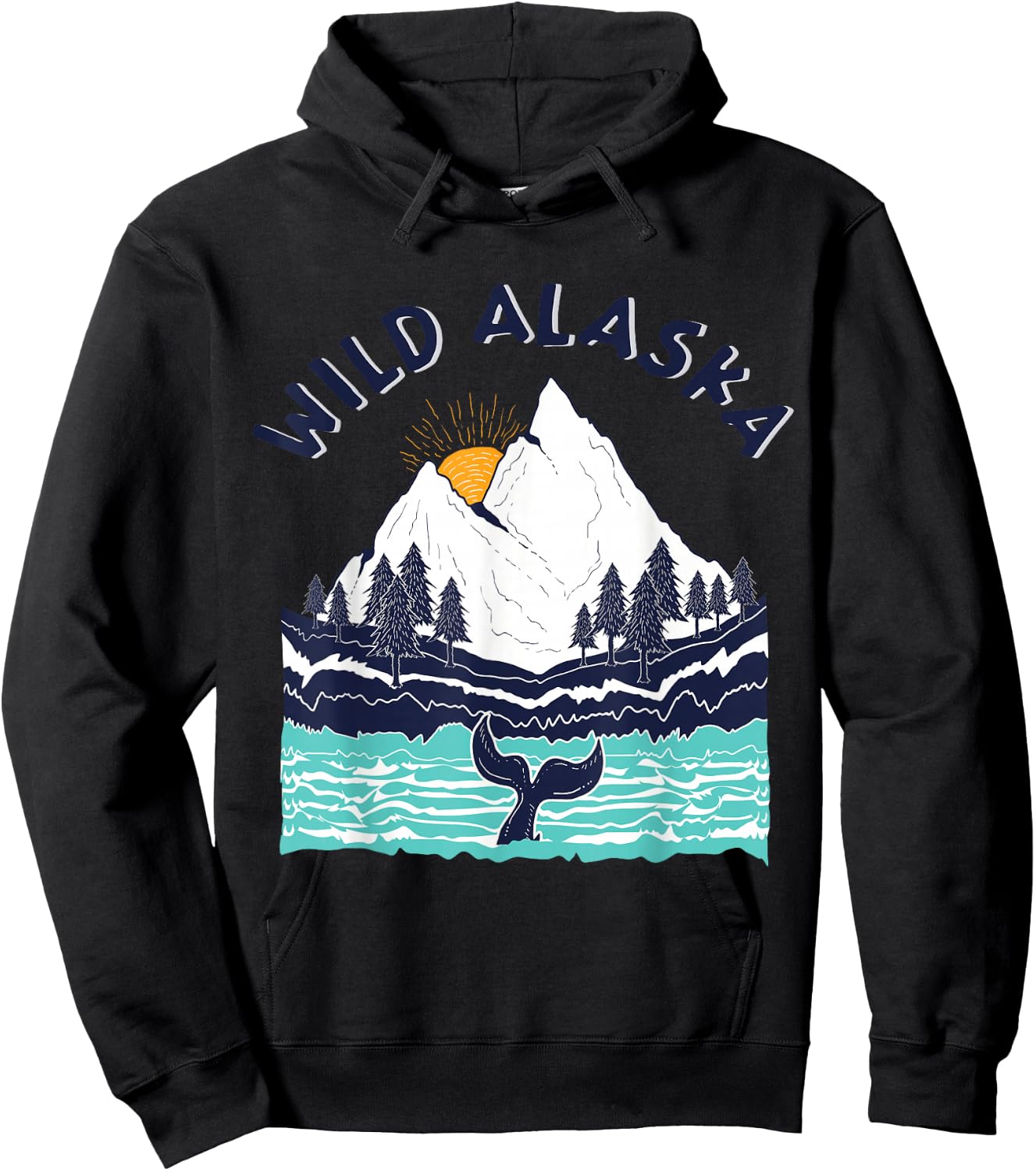 Vintage Alaska Wild Landscape Humpback Whale Hoodie - Hoodie | Black