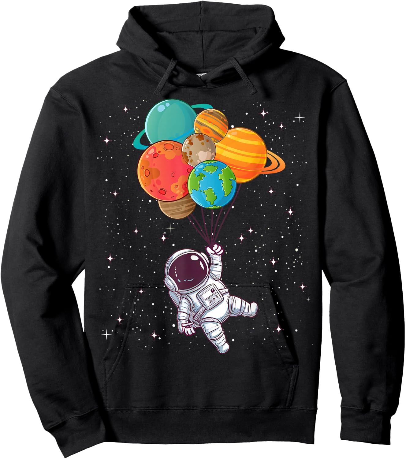 Galaxy Outer Space Astronaut Planets Balloon STEM Kids Boys Hoodie - Hoodie | Black