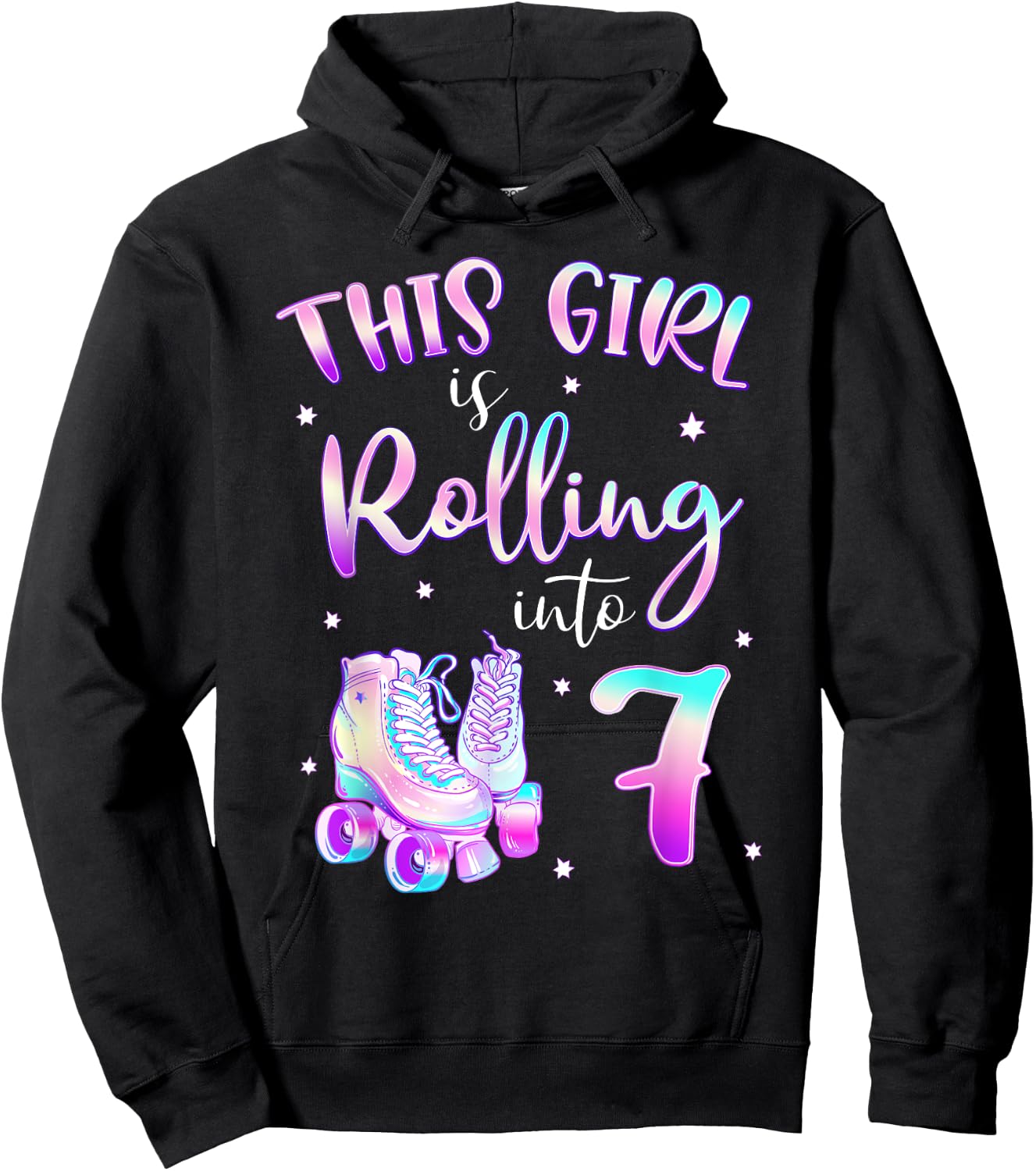 7th Bday Rolling Into 7 Birthday Girl Roller Skate Party Hoodie - Hoodie | Black