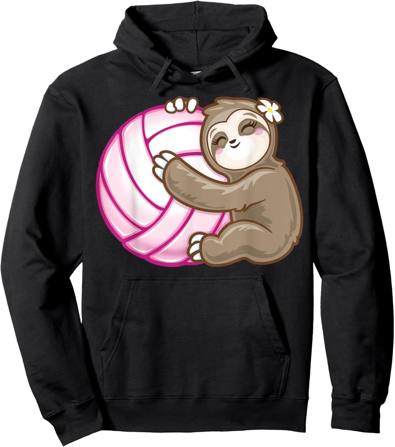 Sloth Hug Pink Ball Girls Volleyball Lover Fan Sports player Hoodie - Hoodie | Black