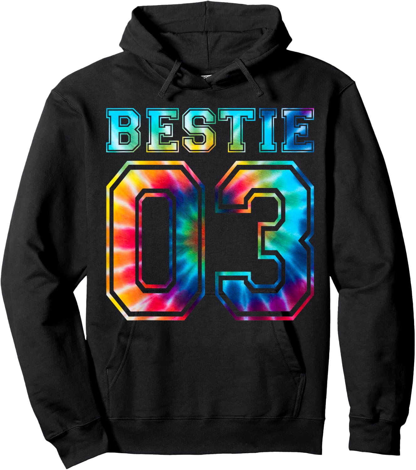 Bestie 03 Tie-Dye Pattern Matching Best Varsity School Hoodie - Hoodie | Black