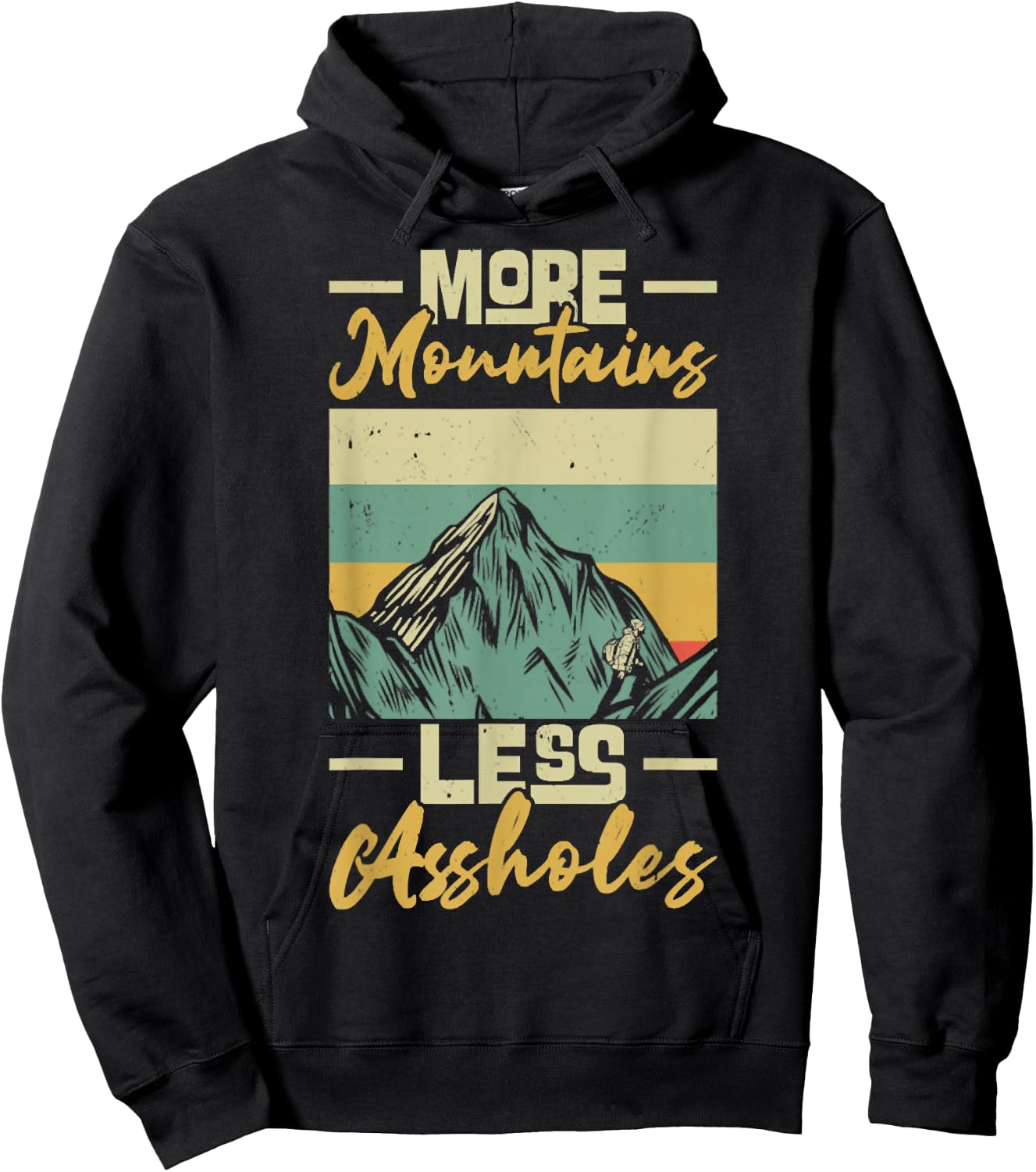 Vintage Hiker More Mountains Less Assholes, Outdoor Hiking Hoodie - Hoodie | Black