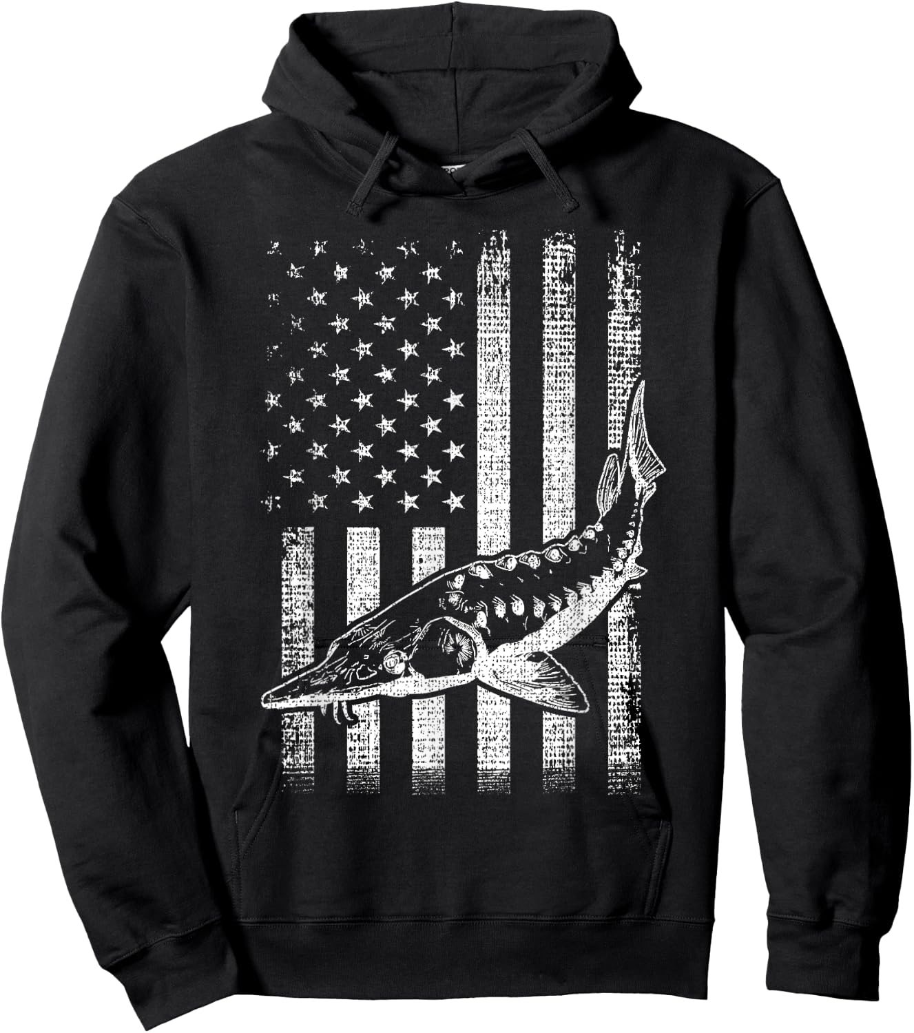 Retro vintage American Sturgeon flag distressed fisherman Hoodie - Hoodie | Black