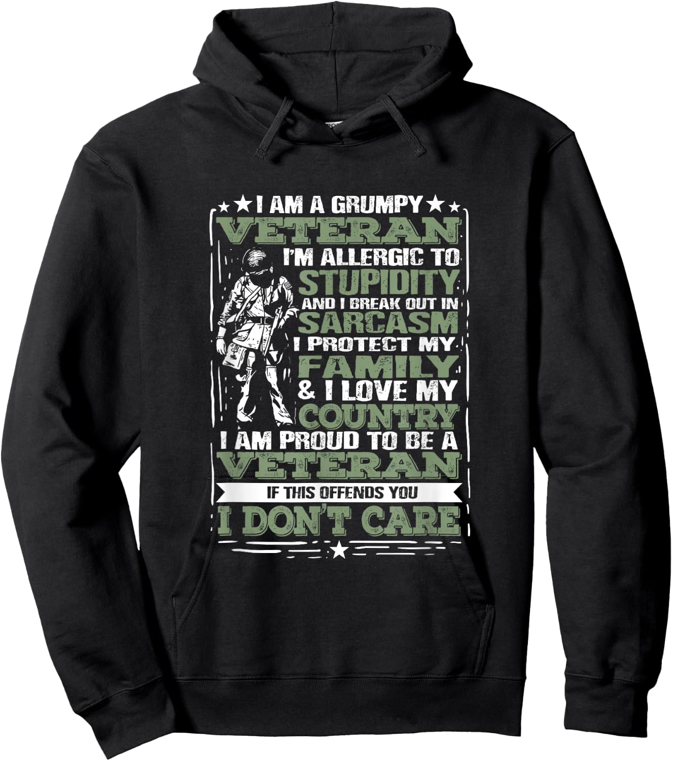 I'm A Grumpy Veteran Quote For A US Military Veteran Hoodie - Hoodie | Black