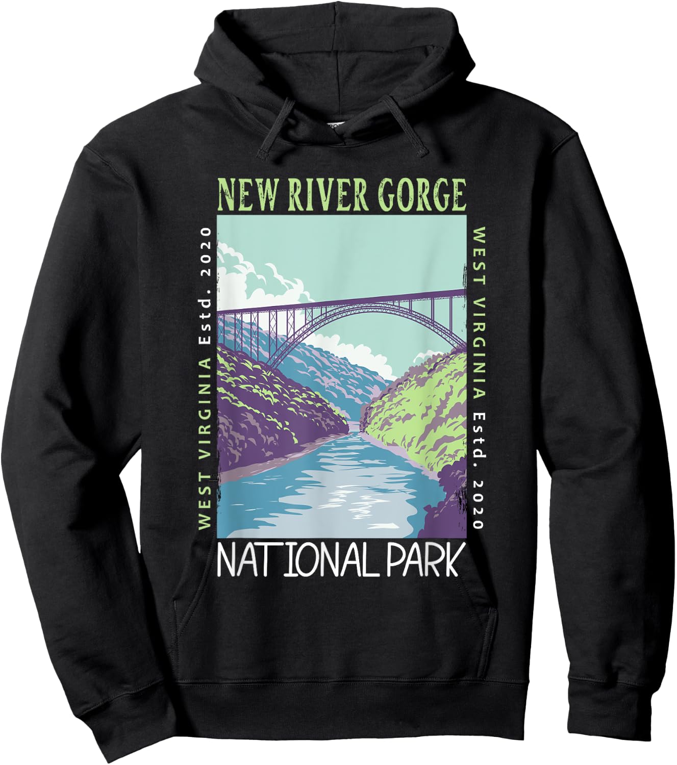 New River Gorge National Park Bridge Distressed Vintage Hoodie - Hoodie | Black