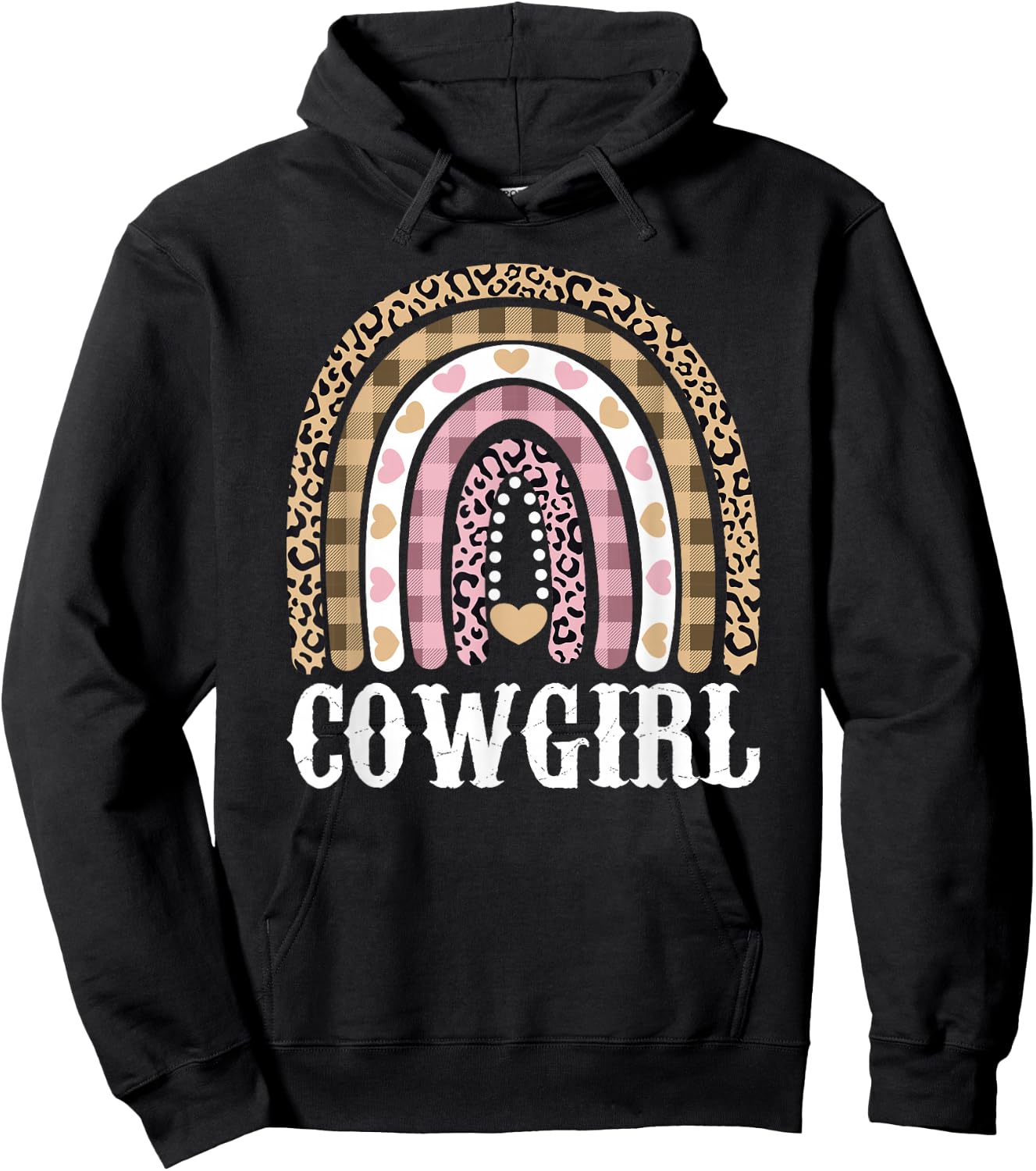 Cowgirl Outfit Women Cowboy Rainbow Leopard Western Cow Girl Hoodie - Hoodie | Black