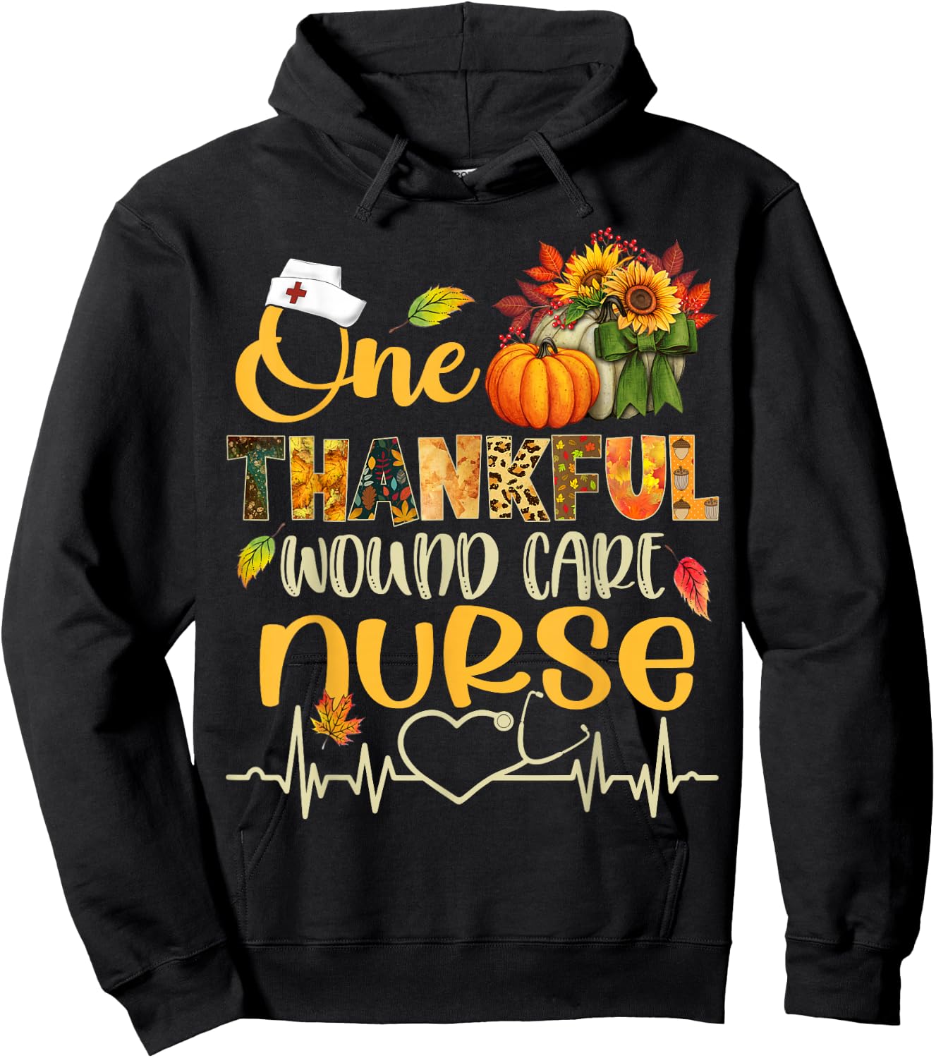 One Thankful Wound care Nurse Pumpkin Thanksgiving Fall Hoodie - Hoodie | Black