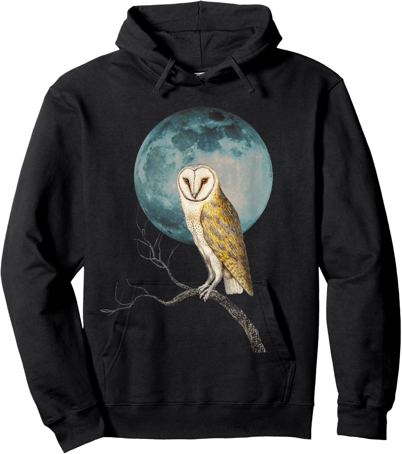 Barn Owl Lover Full Moon Vintage Illustration Birder Graphic Hoodie - Hoodie | Black