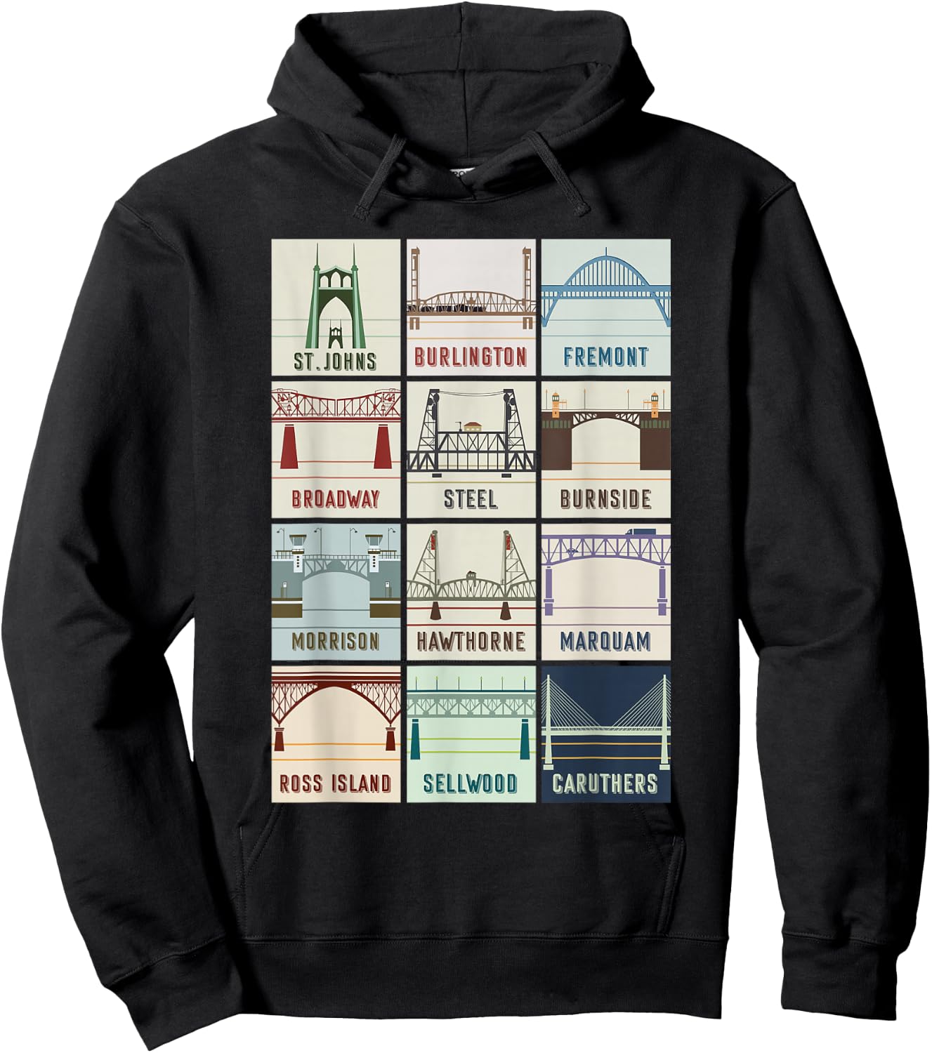 Vintage Bridges Of Portland Oregon , Black Hoodie - Hoodie | Black