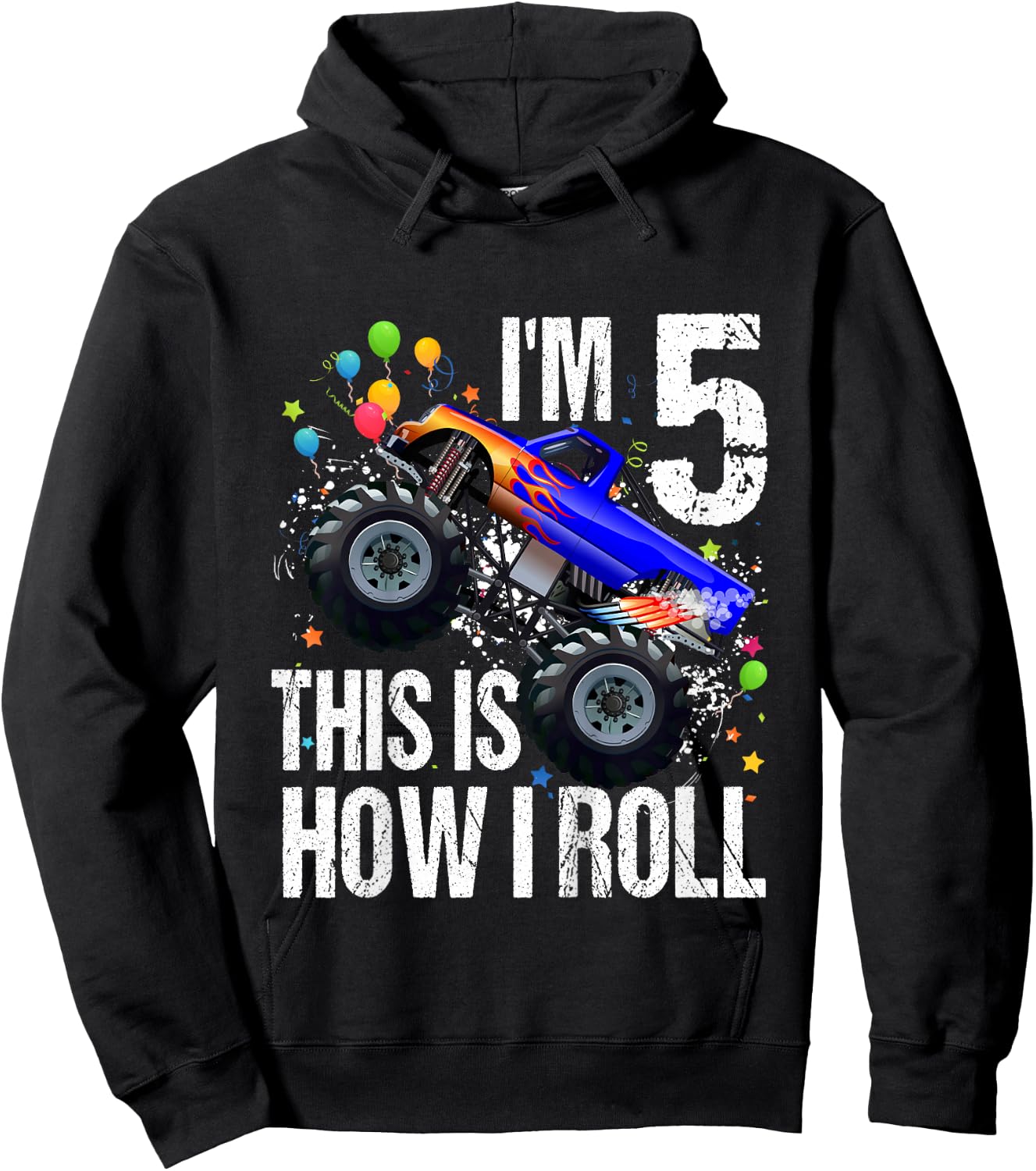 Kids 5th Birthday Boy Monster Truck Rule JAM Shirt Five 5 Year Hoodie - Hoodie | Black