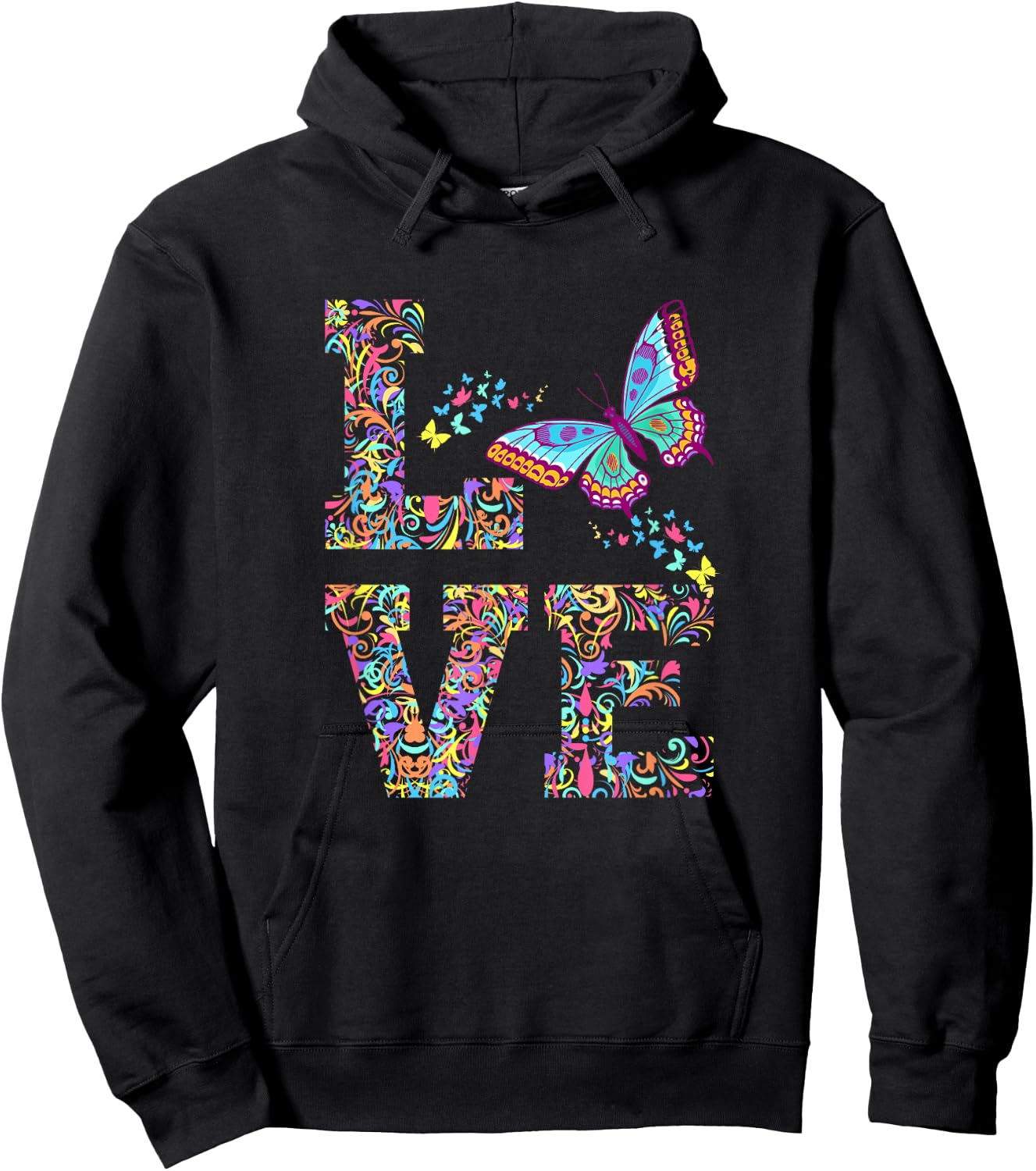 Love Butterflies Butterfly Colorful Spring Insect Flower Hoodie - Hoodie | Black
