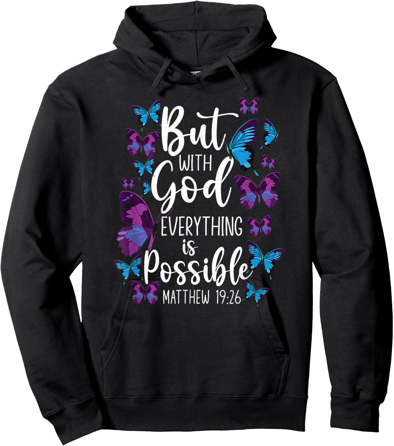 Christian Bible Verse Quote Butterfly Matthew 19:26 Hoodie - Hoodie | Black