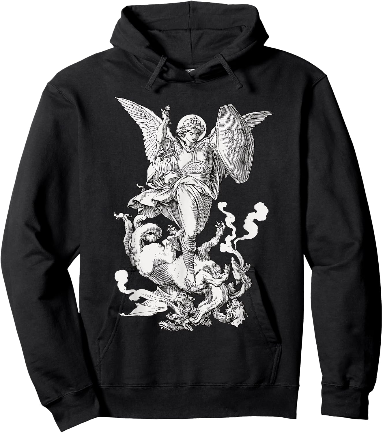 Archangel Saint Michael Fighting the Dragon Catholic Hoodie - Hoodie | Black