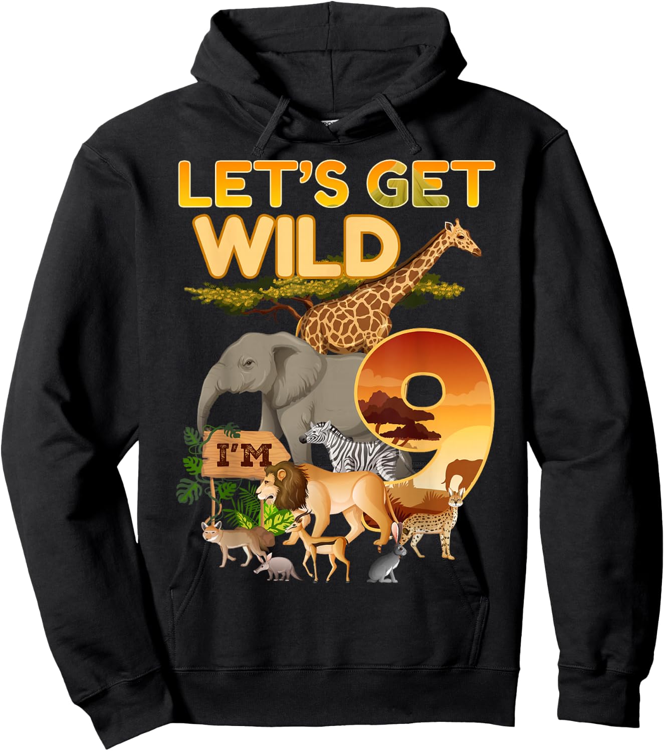 9th Birthday Zoo Safari Jungle Animal 9 Year Old Funny B-Day Hoodie - Hoodie | Black