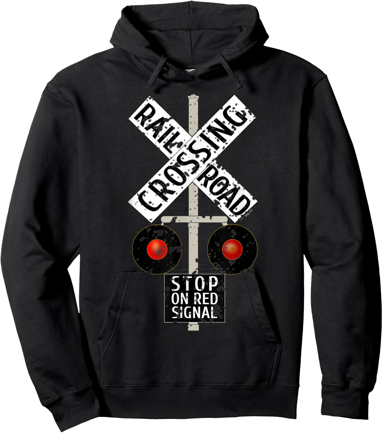 Funny Train Railroad Crossing with Lights Road Sign Hoodie - Hoodie | Black