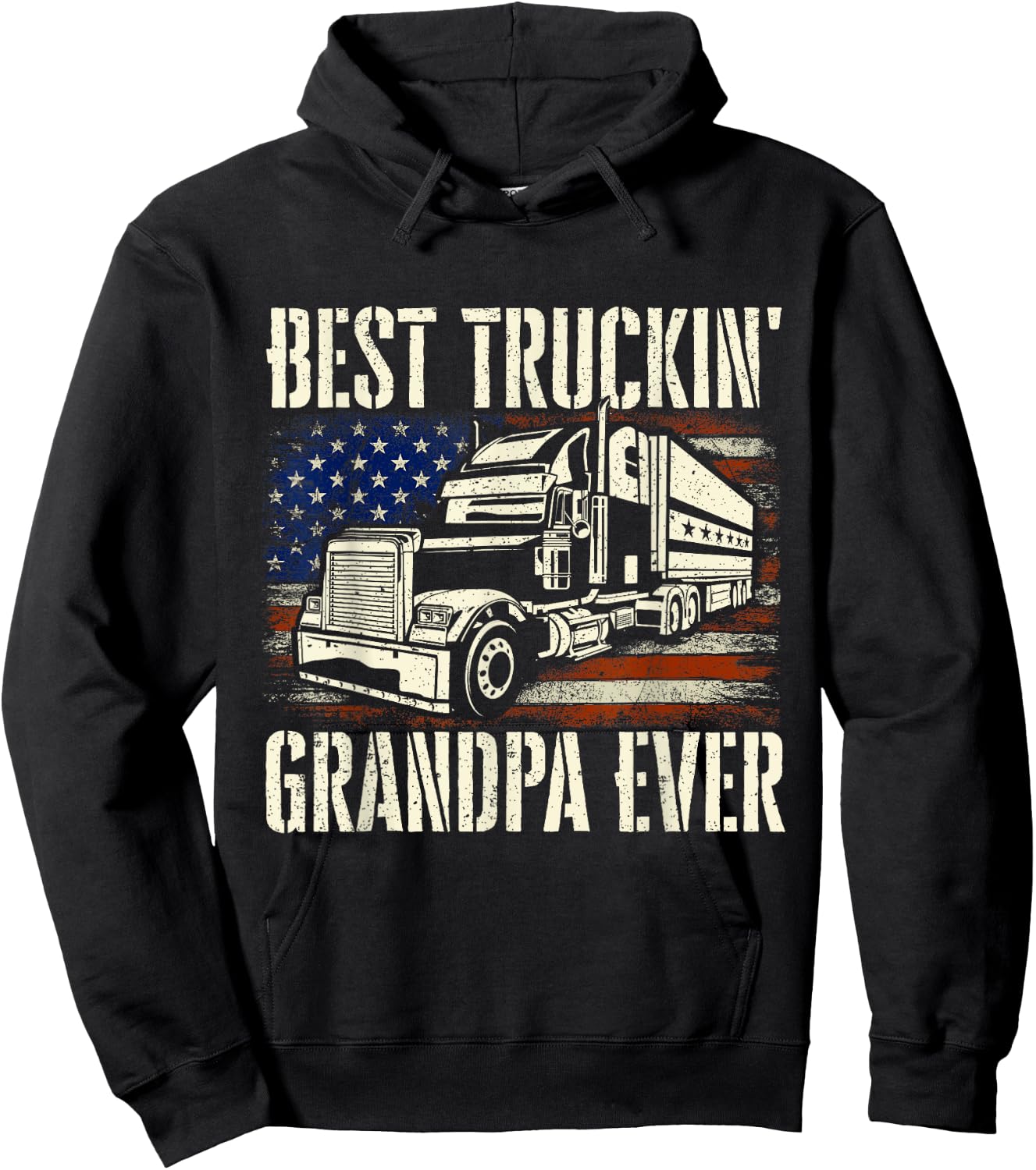 Best Truckin' Grandpa - Big Rig Semi Truck Driver Trucker Hoodie - Hoodie | Black