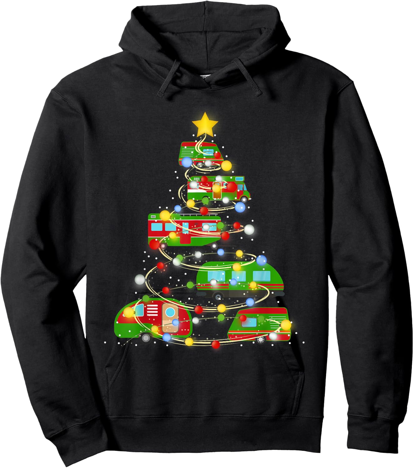 Christmas Tree Vehicles Camping Lover Funny Pajamas Xmas Hoodie - Hoodie | Black