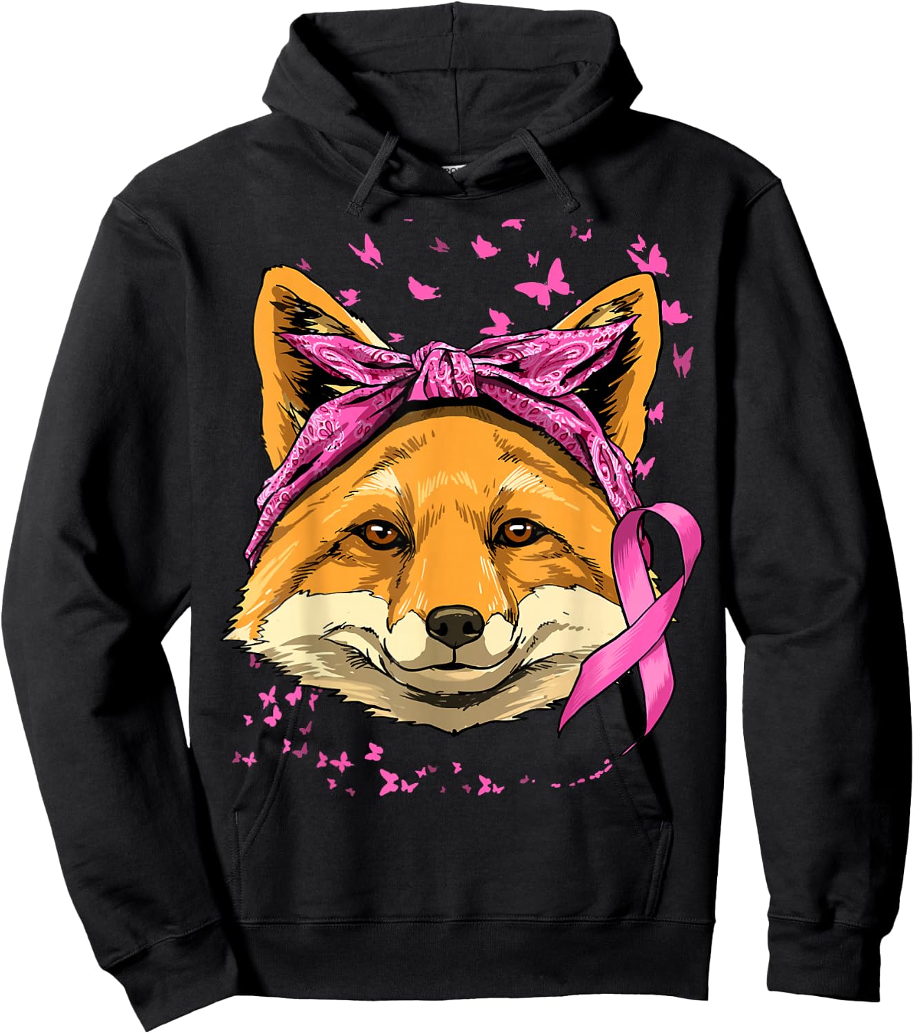 Fox Breast Cancer Awareness Pink Ribbon Cancer Survivor Hoodie - Hoodie | Black