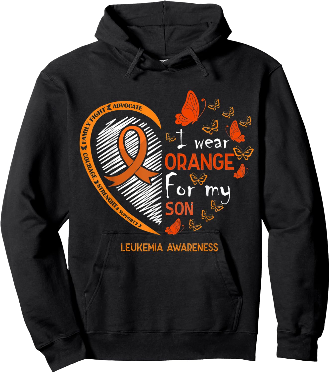 I Wear Orange For My Son Butterfly Leukemia Cancer Awareness Hoodie - Hoodie | Black