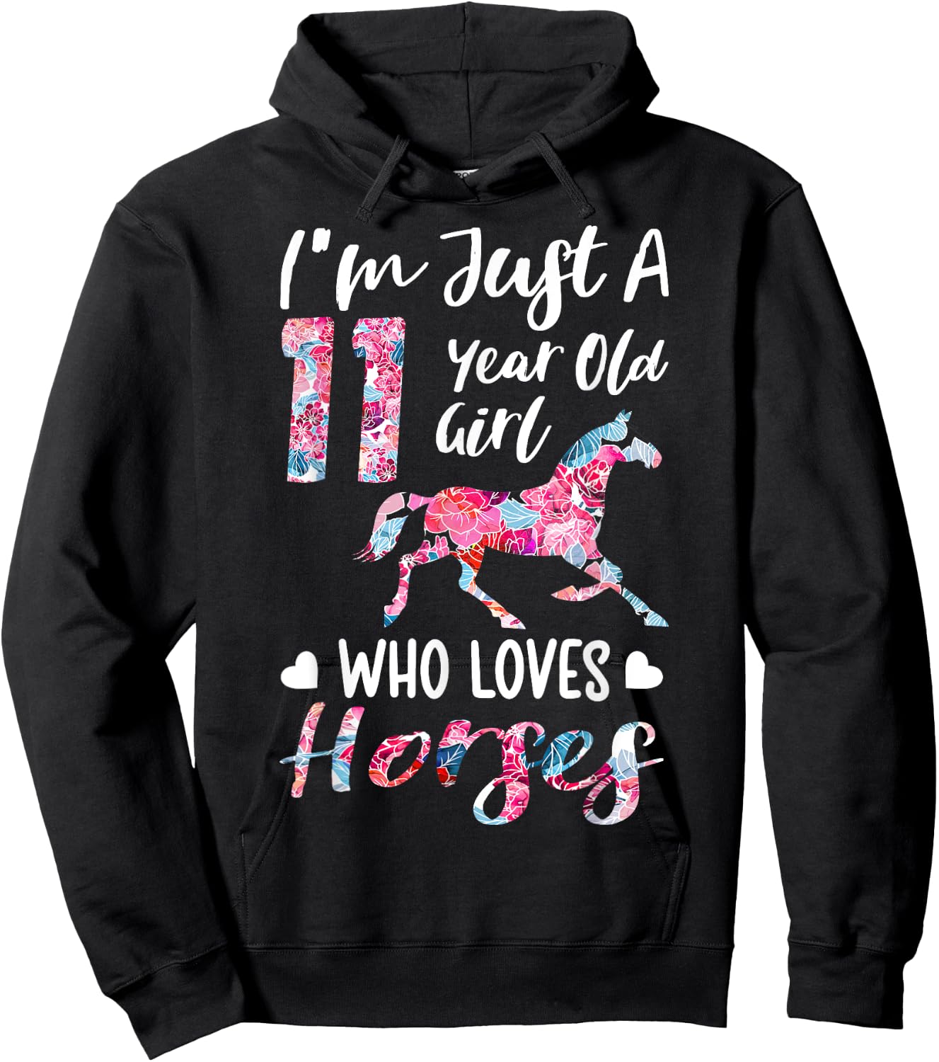 girls 11th Birthday Horse for 11 Year Old Girls Hoodie - Hoodie | Black