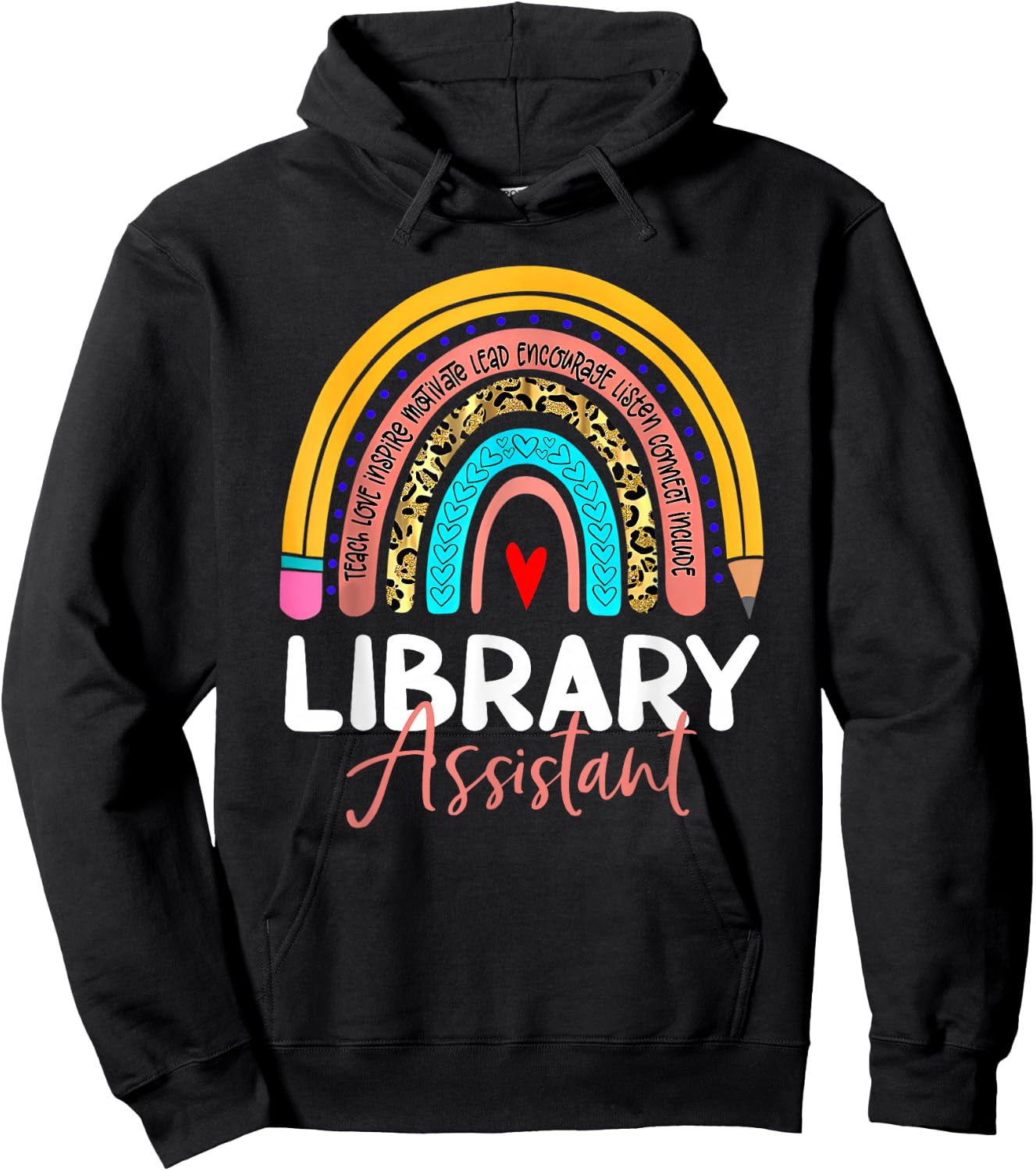 Library Assistant Leopard Rainbow Back To School Librarian Hoodie - Hoodie | Black